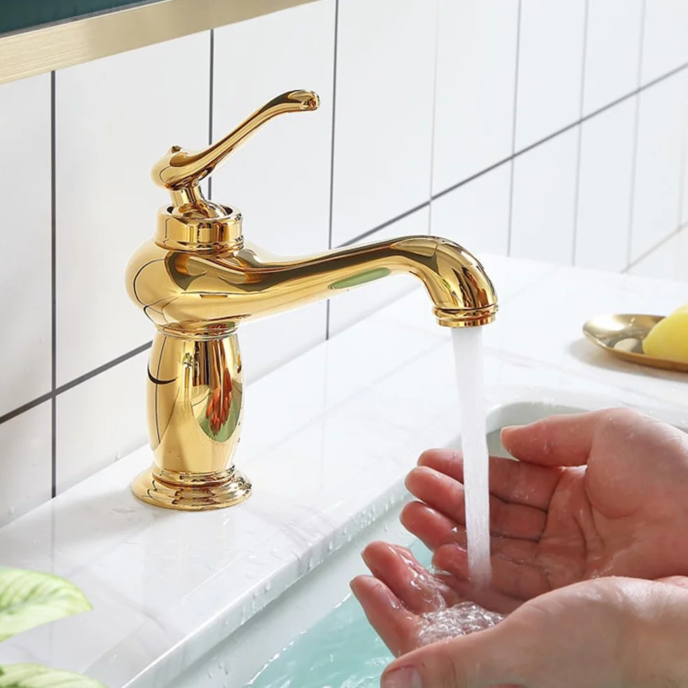 Jednouchwytowa mosiężna bateria umywalkowa z wężami, ciepła i zimna woda, antyczny elegancki design do zlewu łazienkowego w stylu vintage