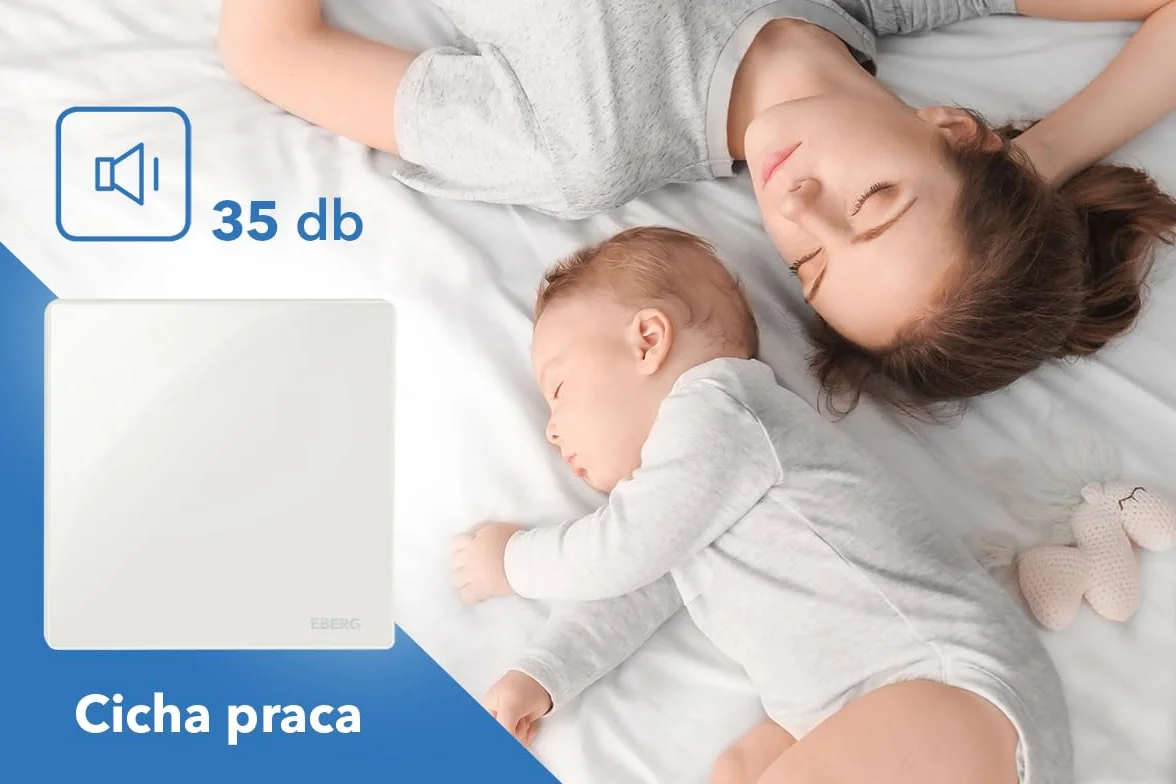 EBERG EVO Wentylator łazienkowy z klapą zwrotną, cichy wentylator wyciągowy ze szklanym panelem do łazienki i WC (Biały połysk, Klapa zwrotna timer higrostat)