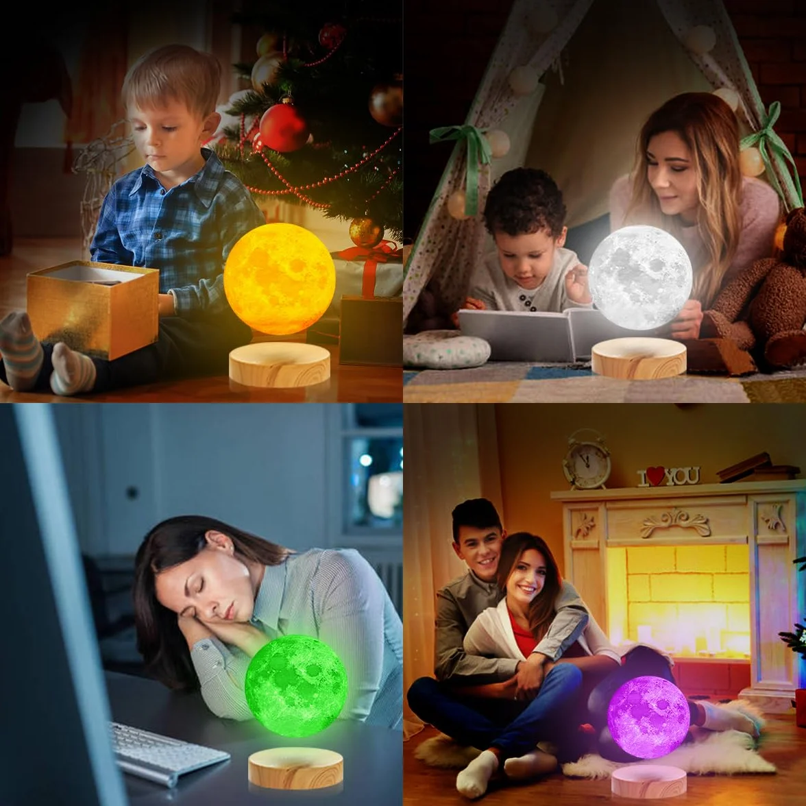 Lewitująca lampa księżycowa, swobodnie pływająca i obracająca się w powietrzu z drukowaną 3D lampą księżycową LED ma 20 trybów dla unikalnych prezentów, dekoracji pokoju, lampki nocnej