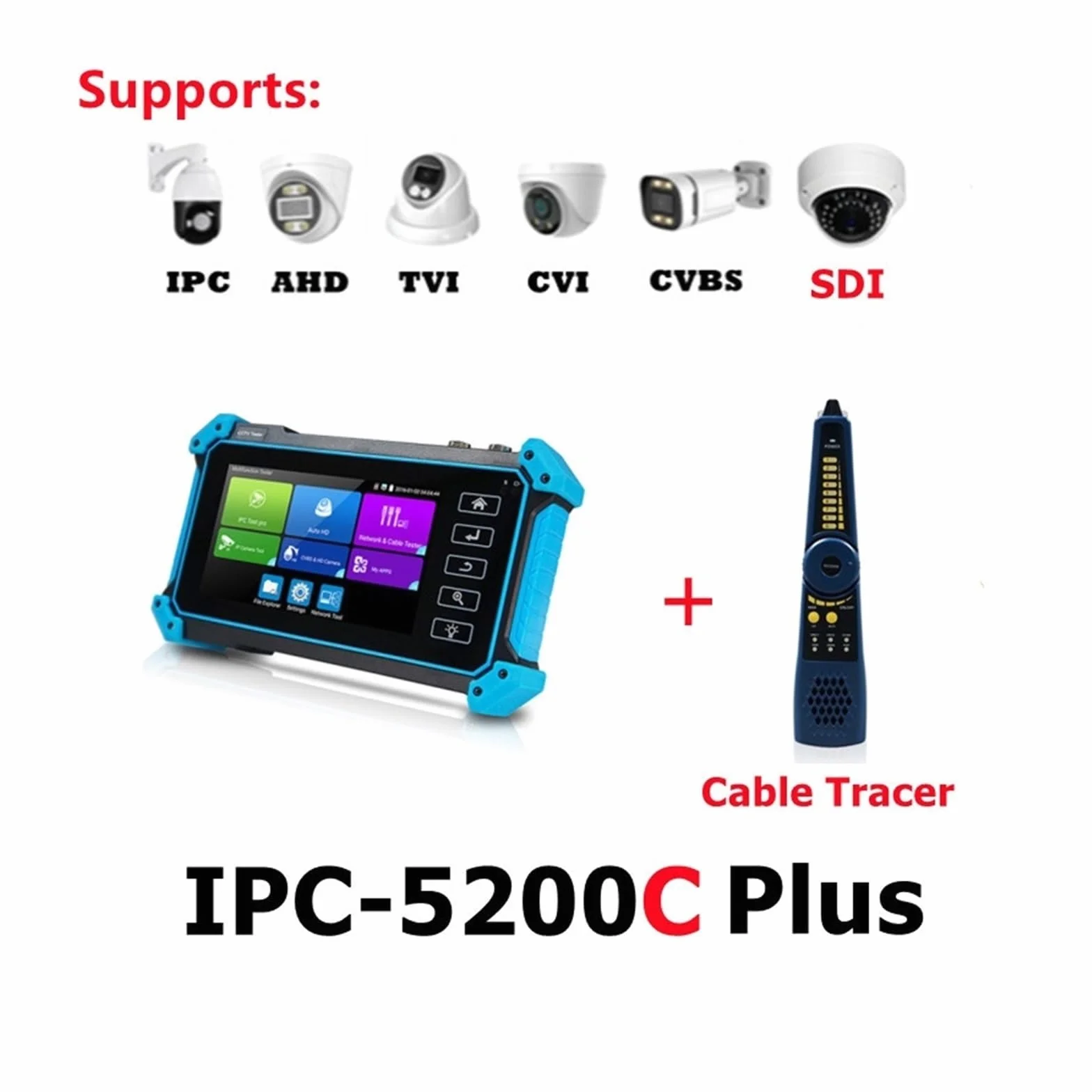 Tester CCTV, IPC-5200C Tester CCTV IPC Plus | Z 8MP AHD CVI TVI SDI Tester kamery 12MP Tester kamery IP 5,4" Ekran dotykowy Tester kabla do testowania kamer CCTV i IP.