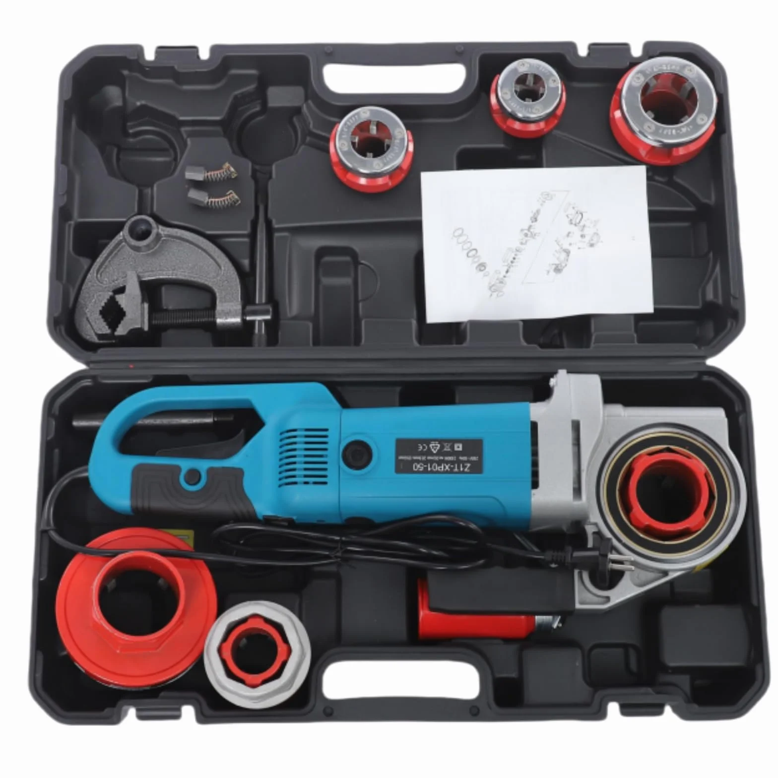 Elektryczna maszyna do gwintowania 2300 W, przenośna, z 6 zestawami matryc 2", 1-1/2", 1-1/4", 1", 3/4", 1/2", 1/2", z walizką do przechowywania (niebieska)