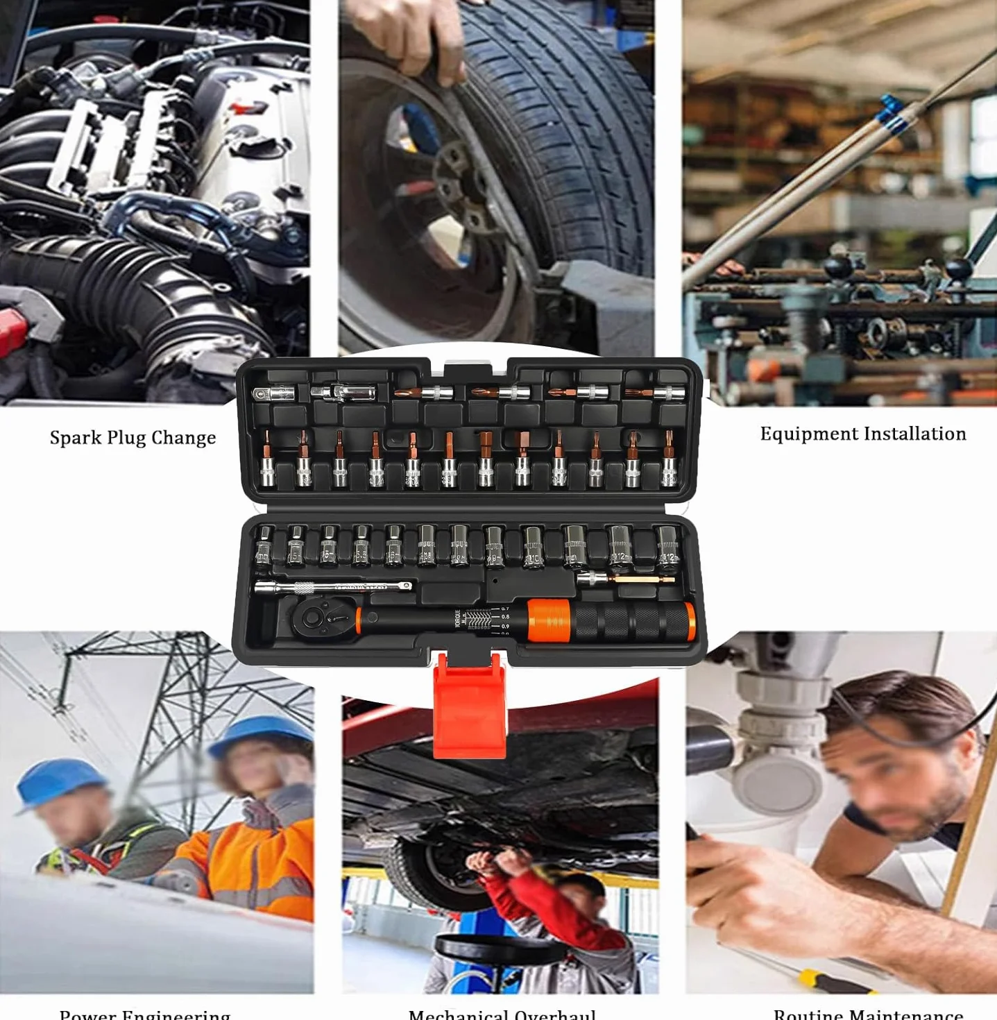 Klucz dynamometryczny do roweru 1/4" 2-24 Nm, 33-częściowy zestaw kluczy Torque z grzechotką (72 zęby), dokładność ±3%, do roweru, motocykla, montażu mebli, w zestawie bity i adaptery