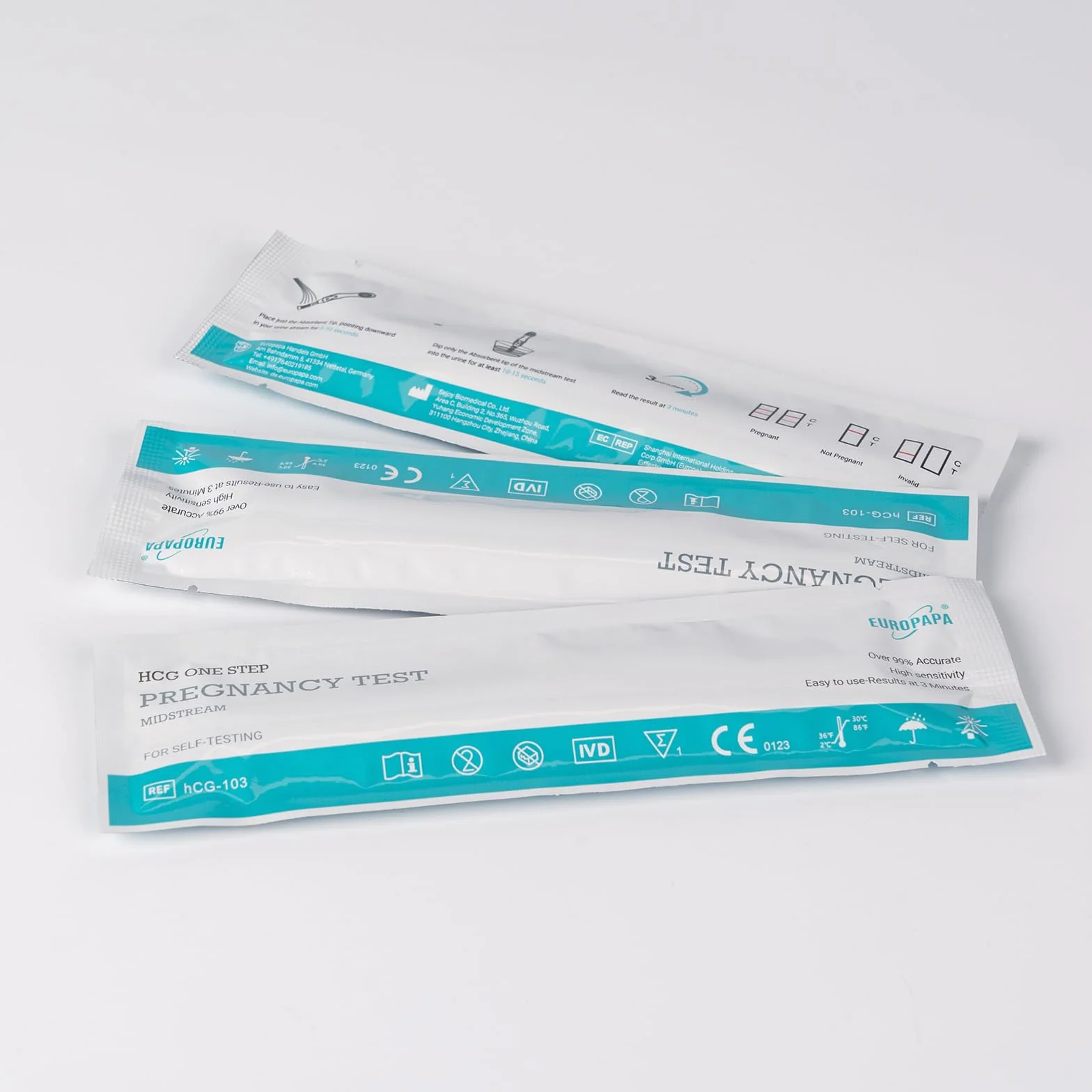 EUROPAPA® Opakowanie 1/2/3/4 ciąży, test wczesnej ciąży, powyżej 99% dokładności, czułość 25 mlU/ml, szybkie wykrywanie w ciągu 5 minut, autotest HCG