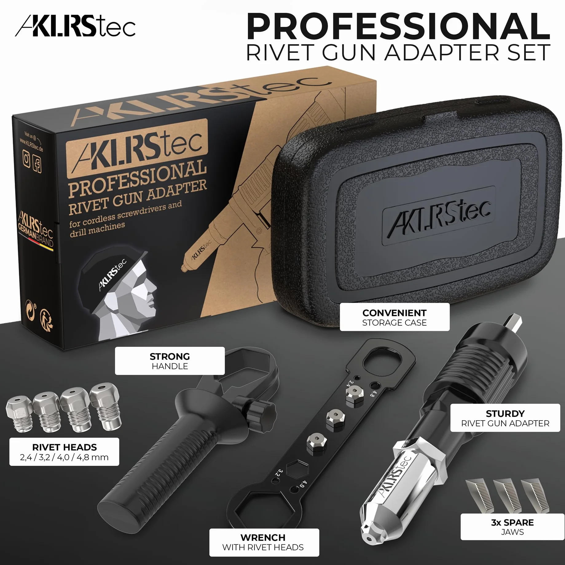 KLRStec® Adapter do ściągaczy nitownic – nakładka do nitownic do wkrętarki akumulatorowej i wiertarki