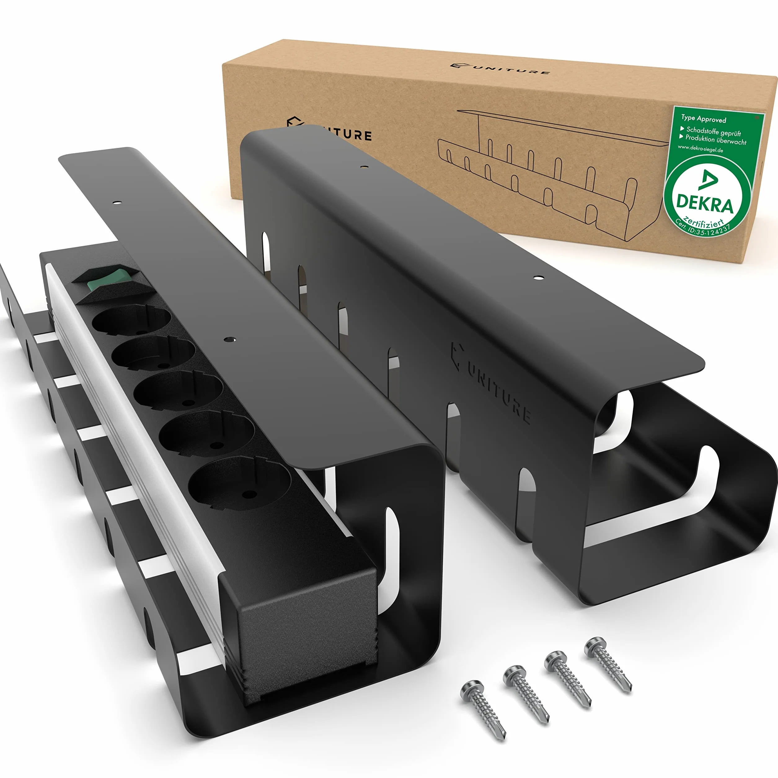 UNITURE® Kanały kablowe na biurko do porządnego zarządzania kablami – uchwyt na kabel biurkowy z prostym montażem i ponadczasowym wzornictwem – 2 x 40 cm – prowadnica kabla do domowego biura (czarna)
