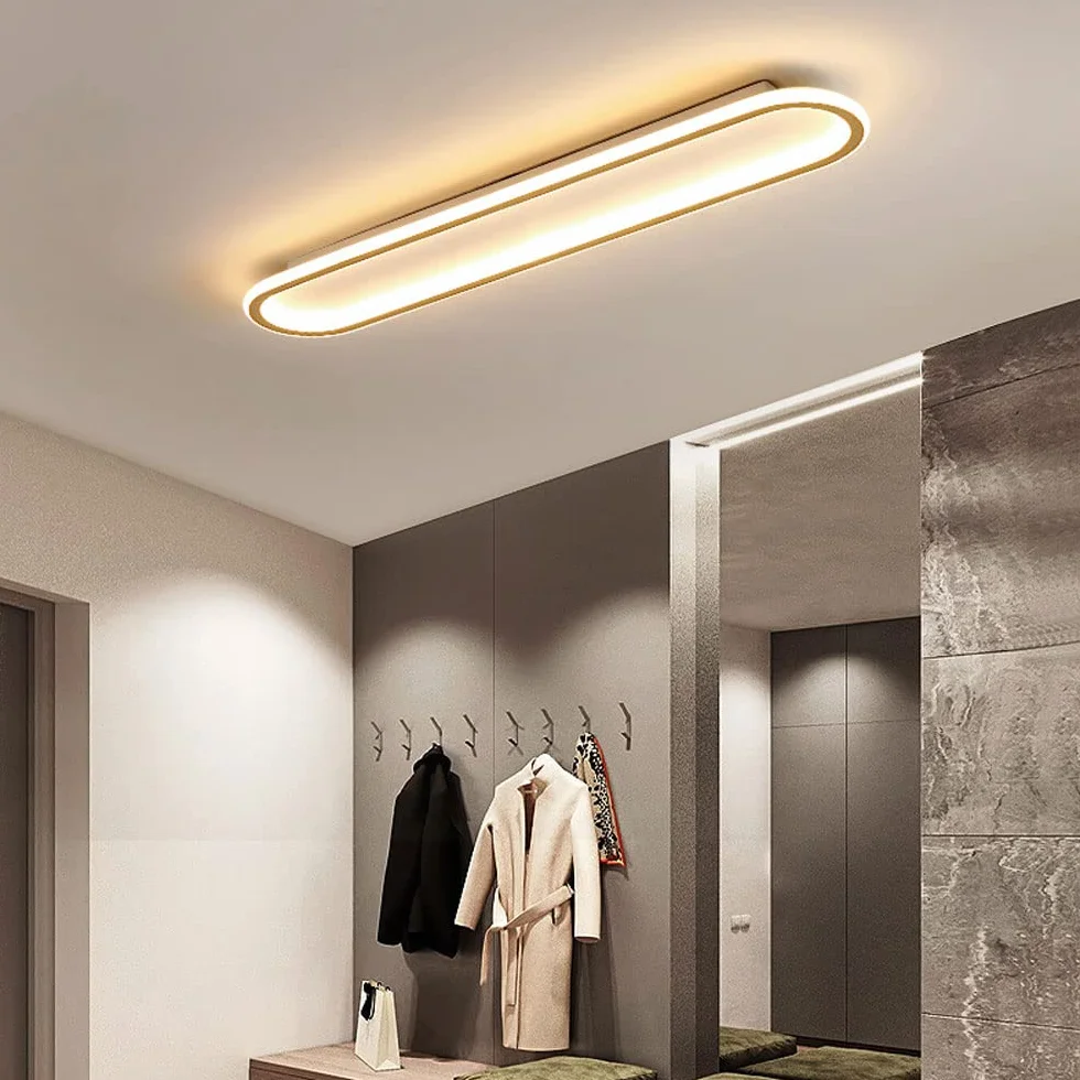prostokątna lampa sufitowa LED do montażu podtynkowego - nowoczesny liniowy złoto-czarny design do łazienki, kuchni, jadalni, przedpokoju, biura, korytarza, werandy