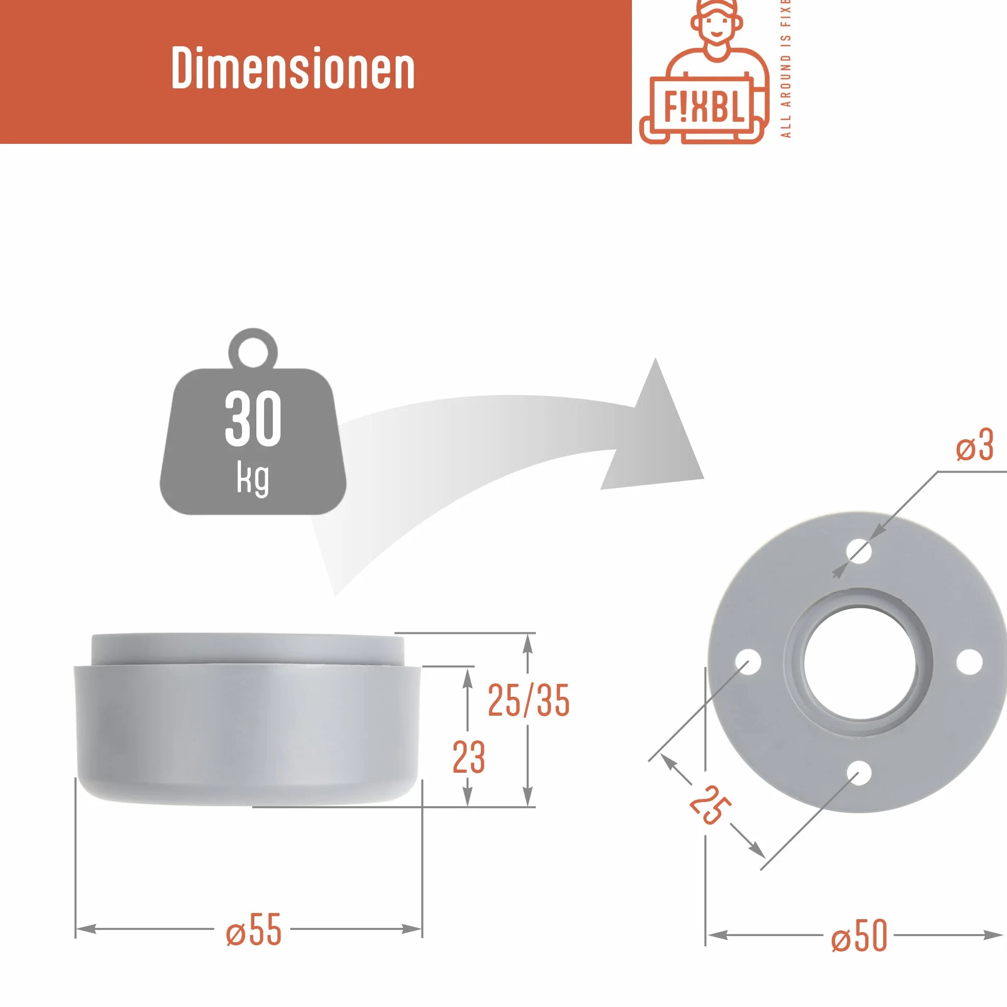 Nóżki meblowe regulowane nóżki do mebli, Ø 55 mm, wysokość 23-35 mm, zestaw 4 nóżek meblowych, okrągłe, białe
