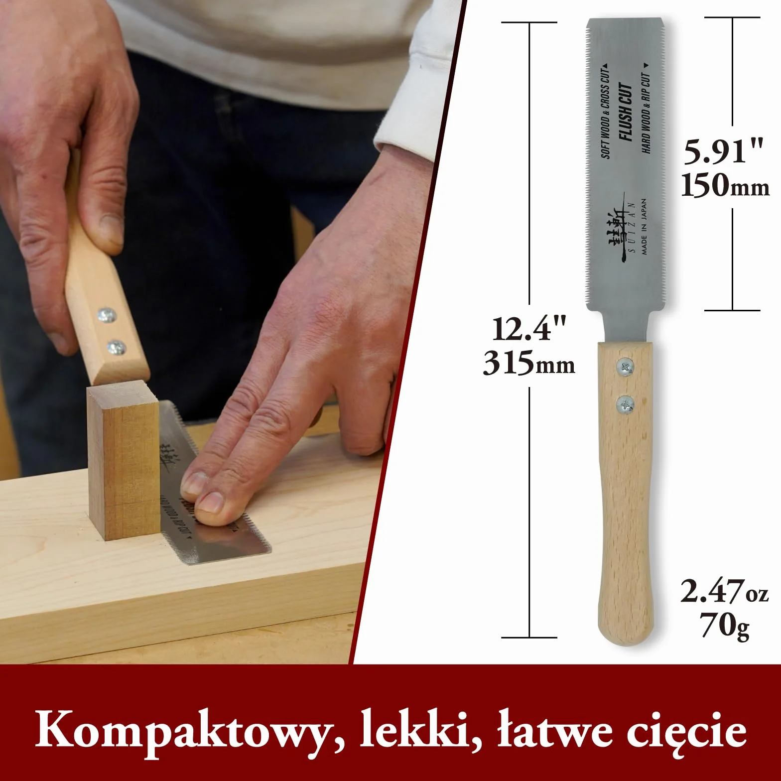 SUIZAN Japońska piła do cięcia na równo dwustronna 150mm - Profesjonalne narzędzia do obróbki drewna