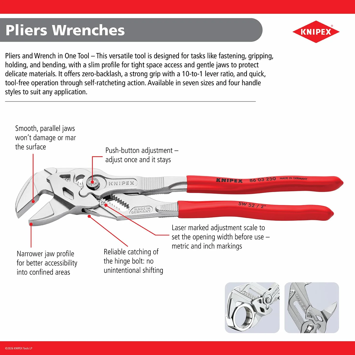 KNIPEX Szczypce-klucz szczypce i klucz w jednym narzędziu chromowany z tworzywa sztucznego, powlekane 180 mm, 86 03 180