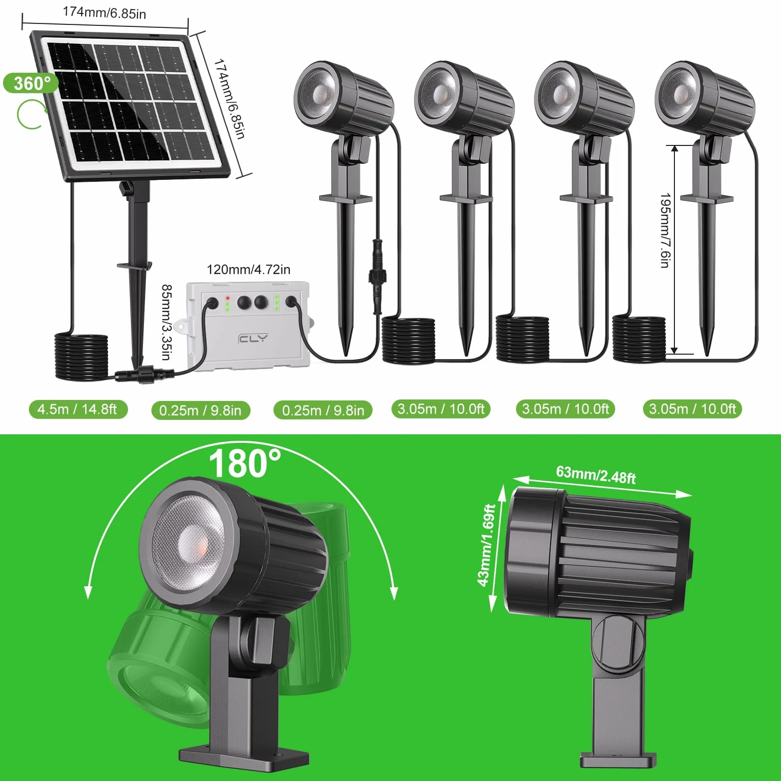 CLY Faretti solari per esterni faretti solari Bianco Caldo da giardino 4 luci da giardino con pannelli solari ad alta efficienza IP66 nieprzepuszczalna