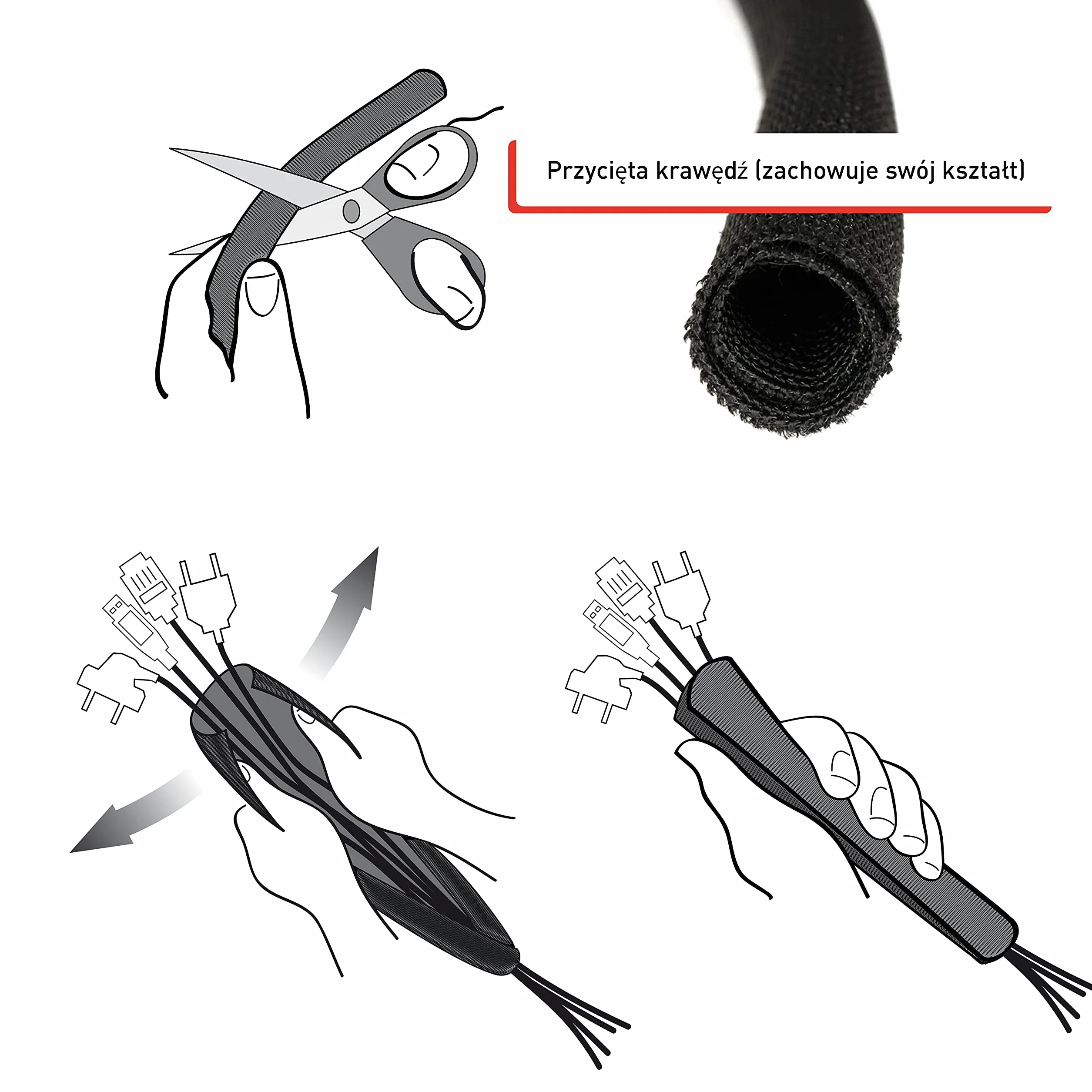 Maskownica na Kable Tuba na Kable Ochrona Kabli Kanał Kablowy Tkana Osłona Samozamykająca - Elastyczna Wytrzymała - LTC CABLE TUBE - 25 m - Biała - PRO 5120