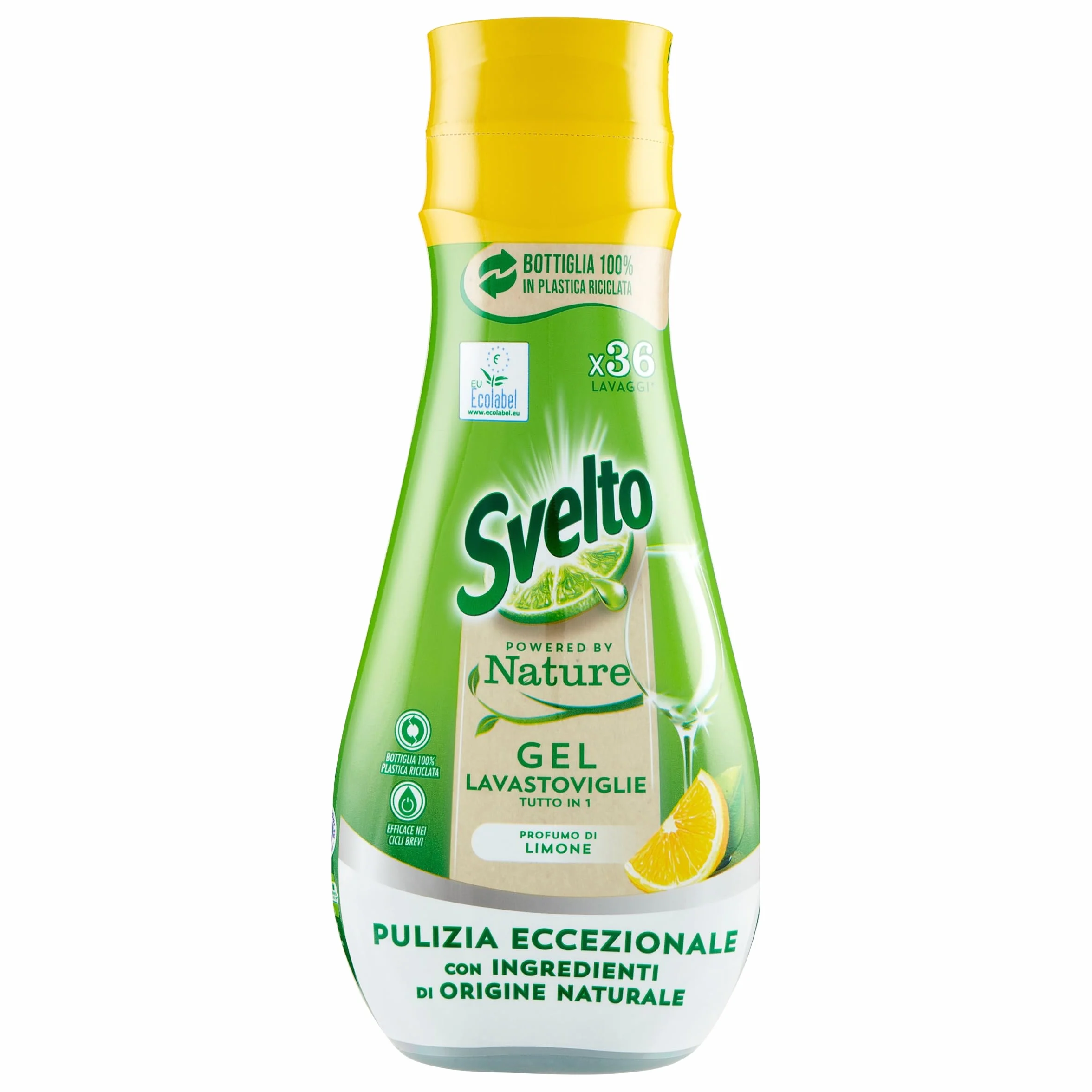 Svelto Żel do mycia w zmywarce All-in-1 Powered by Nature, 36 myć, detergent do mycia w zmywarce ze składnikami pochodzenia naturalnego, skuteczny w krótkich cyklach, 100% plastik z recyklingu,