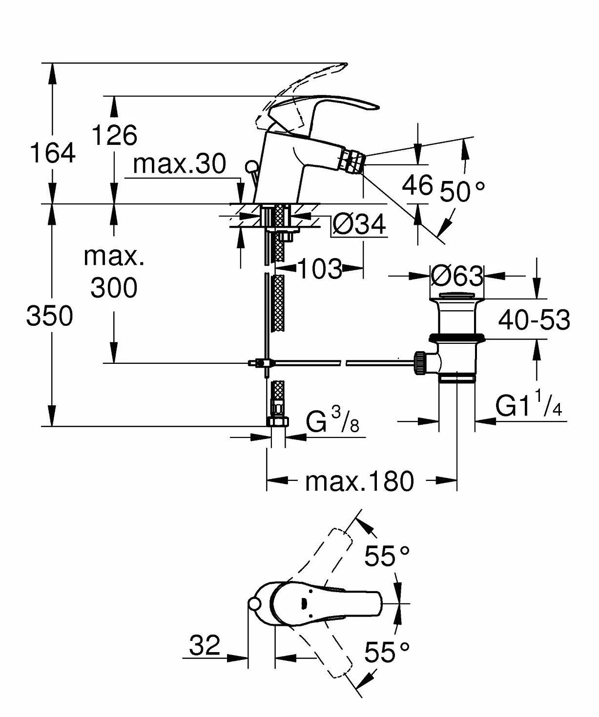 GROHE Eurosmart Jednouchwytowa bateria bidetowa, DN 15 Rozmiar S