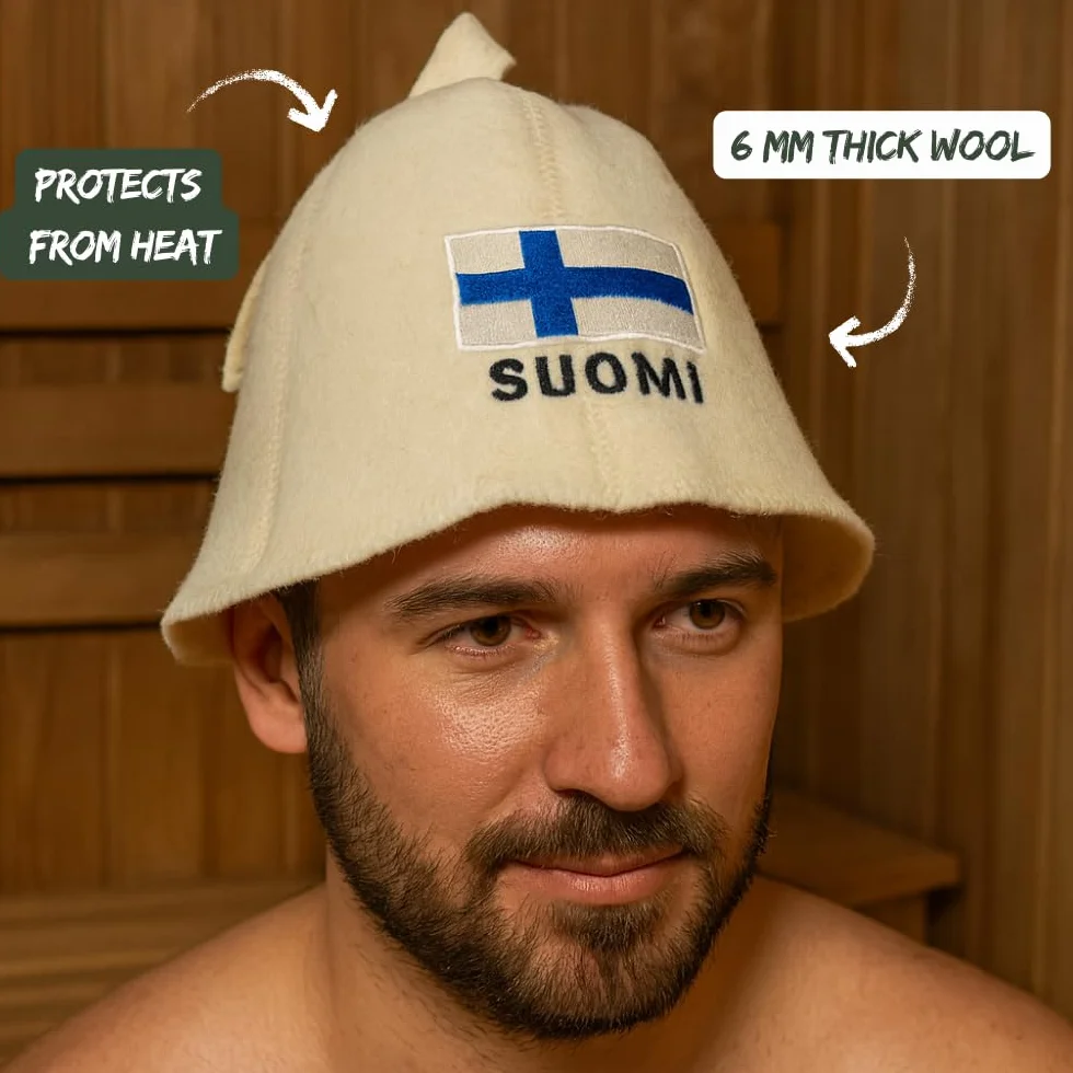 Czapka do sauny Finlandia biała 100% wełna organiczna filcowa