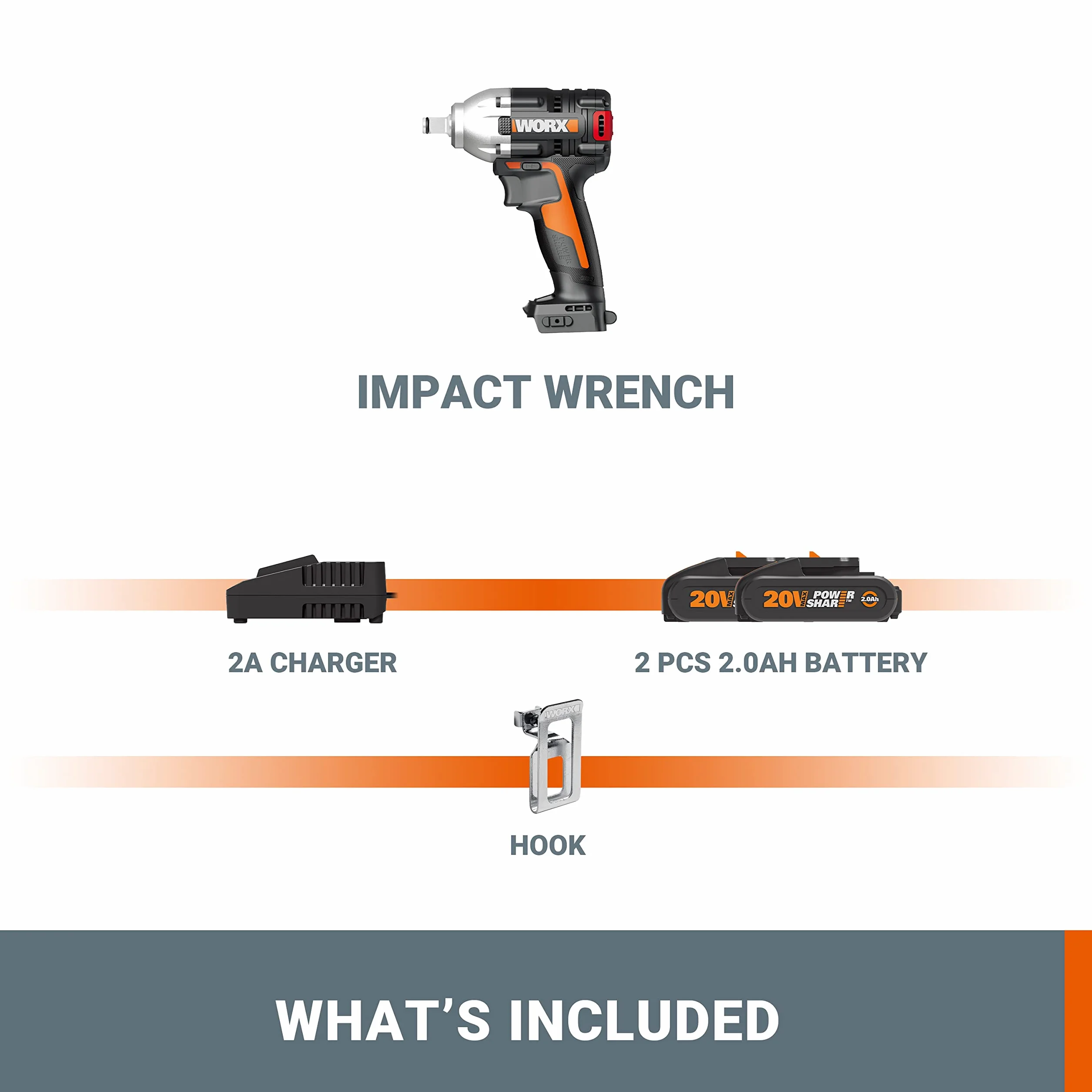 WORX WX272 Nitro bezszczotkowa wkrętarka udarowa 20 V – 300 Nm, ze zmienną 3-biegową przekładnią i światłem LED – idealna do różnych prac związanych z wkręcaniem – z akumulatorem, ładowarką i walizką