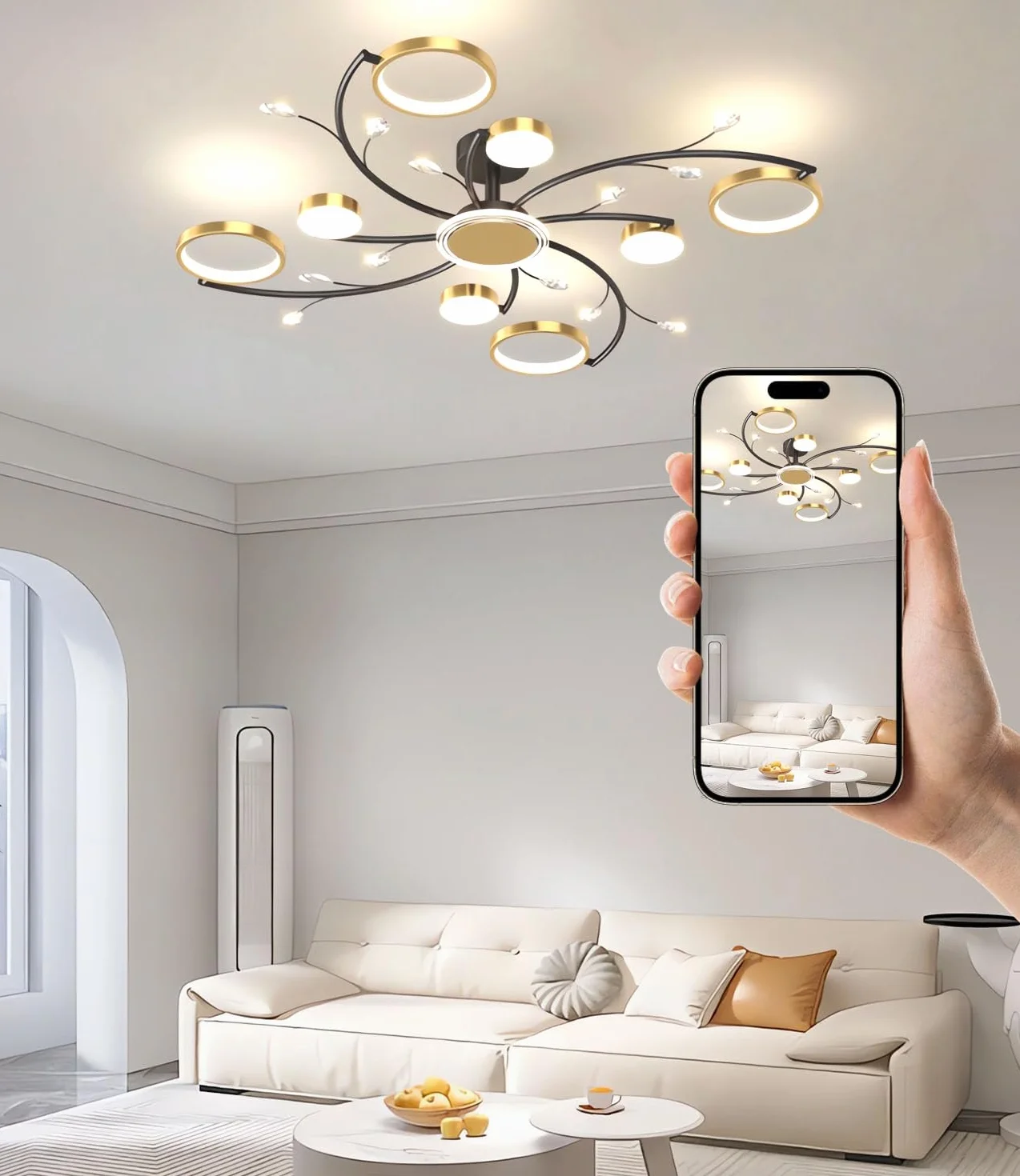 Nowoczesny Minimalizm OśWietlenie Sufitowe W KształCie Kwiatu śCiemnialna Lampa Sufitowa LED Lampa Sufitowa Do MontażU Wpuszczanego ZłOta Akrylowa Lampa Sufitowa z Pilotem (8 głowic)