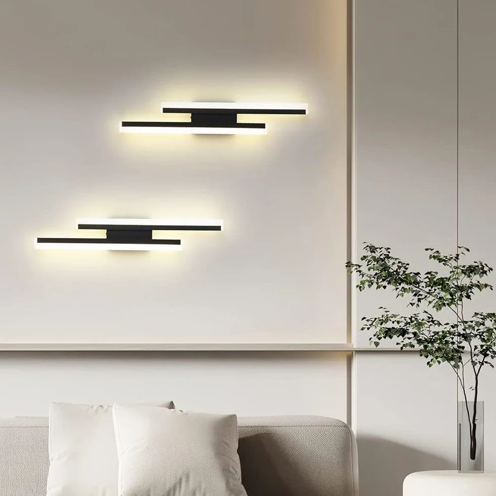 Riserva Wewnętrzna lampa ścienna LED, 16W nowoczesna lampa ścienna 3000K ciepłe światło, akrylowa wewnętrzna lampa ścienna do sypialni, salonu, przedpokoju, klatki schodowej, czarna