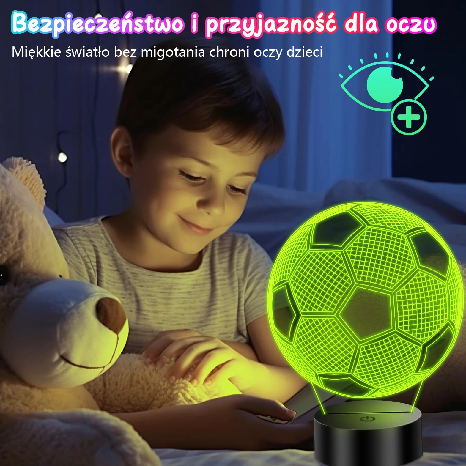 3D Lampka Nocna Iluzja Optyczna dla Dzieci – Prezent Piłkarski dla Chłopca i Dziewczynki, 16 Kolorów z Pilotem, Dekoracja Pokoju na Urodziny (5-12 Lat) (Piłka nożna-01)