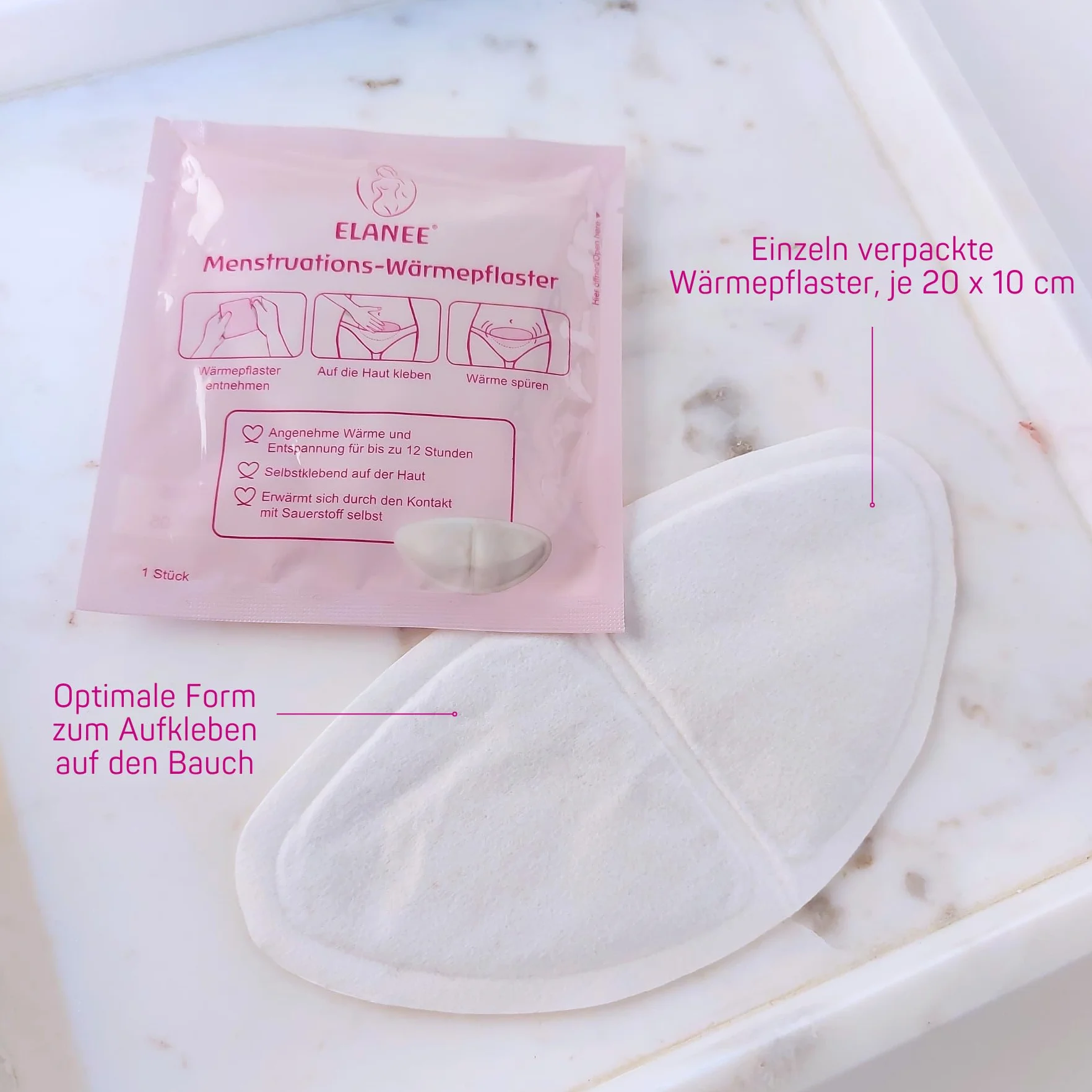 ELANEE Plastry rozgrzewające menstruacyjne [10 sztuk], 12 godzin kojącego ciepła i relaksu w okresie, nagrzewa się w wyniku kontaktu z tlenem, przyjazne dla skóry (734-V1)