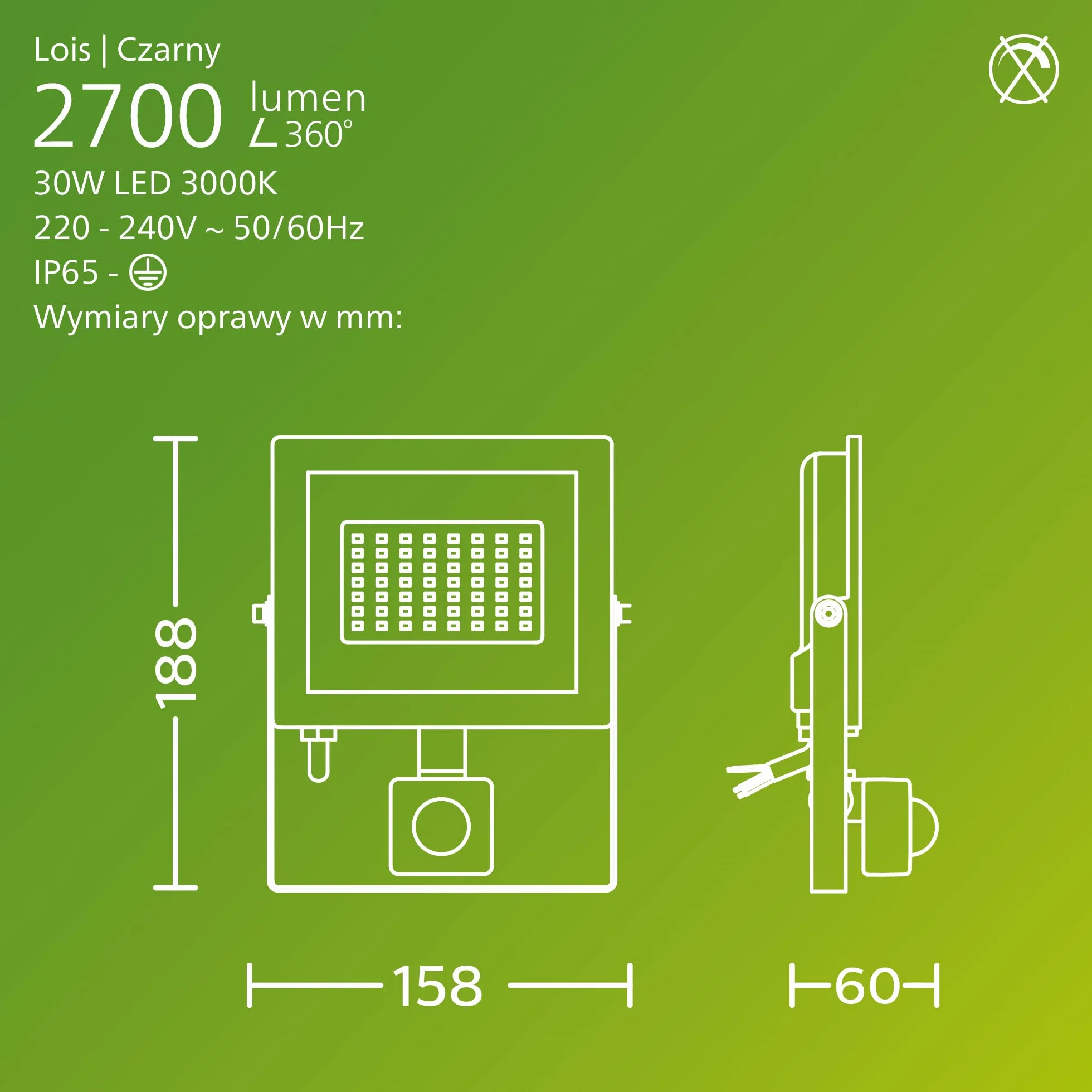 Philips Lois Zewnętrzna Lampa Floodlight z Czujnikiem, 30 W, 3000 K, Czarna