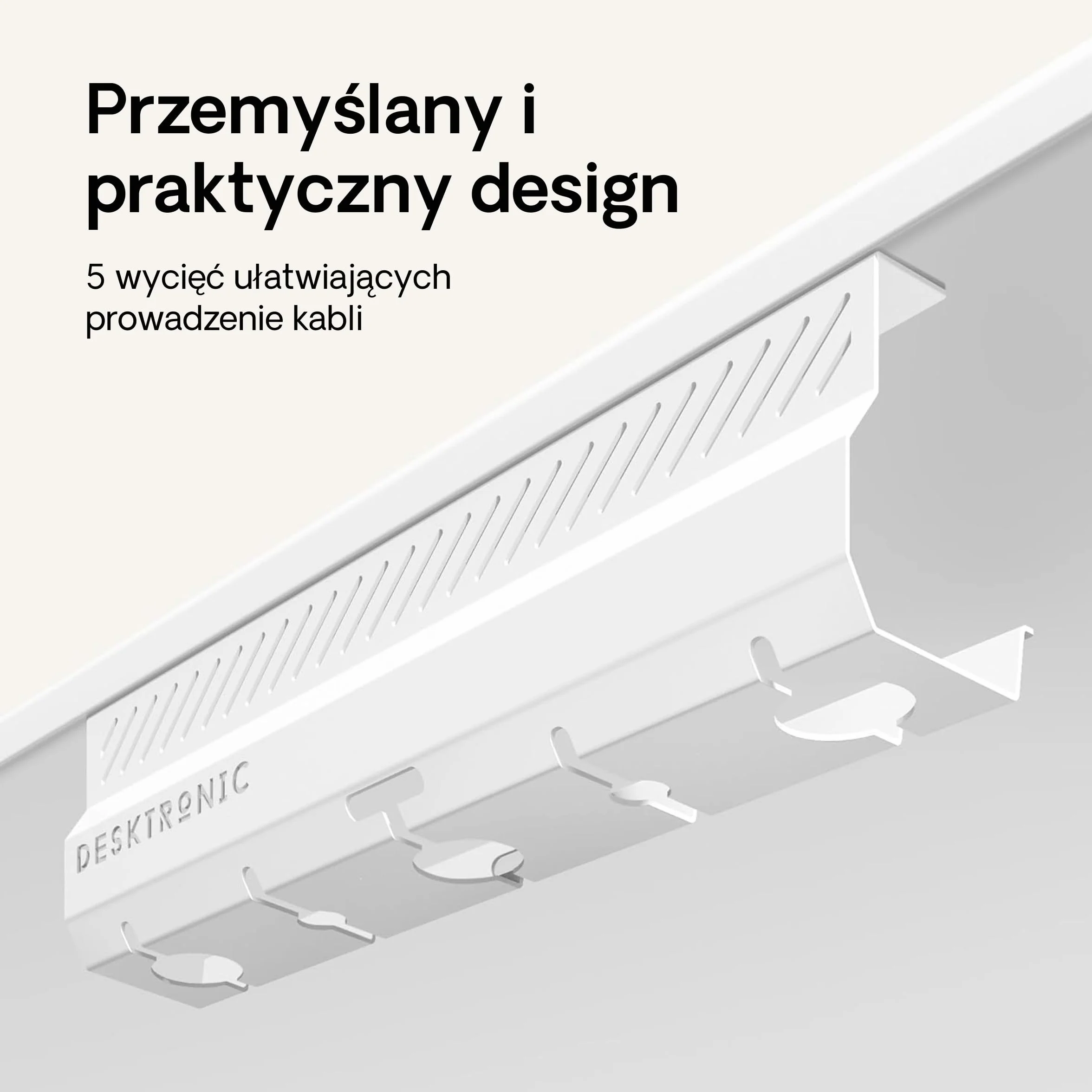 Organizer kablowy, biały, zestaw 2 szt. – stal nierdzewna, do zarządzania kablami, kanał kablowy z 5 otworami na kable – łatwy w montażu organizer – uchwyt na kable Desktronic