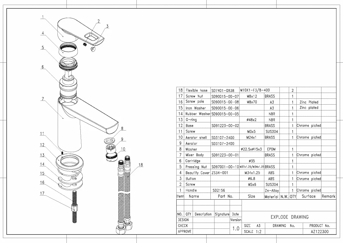 aquaSu® Bateria umywalkowa Midano, oszczędna dysza mieszająca, zawór pop-up, wkład ceramiczny, kran łazienkowy, rdzeń mosiężny, chromowany, 795548