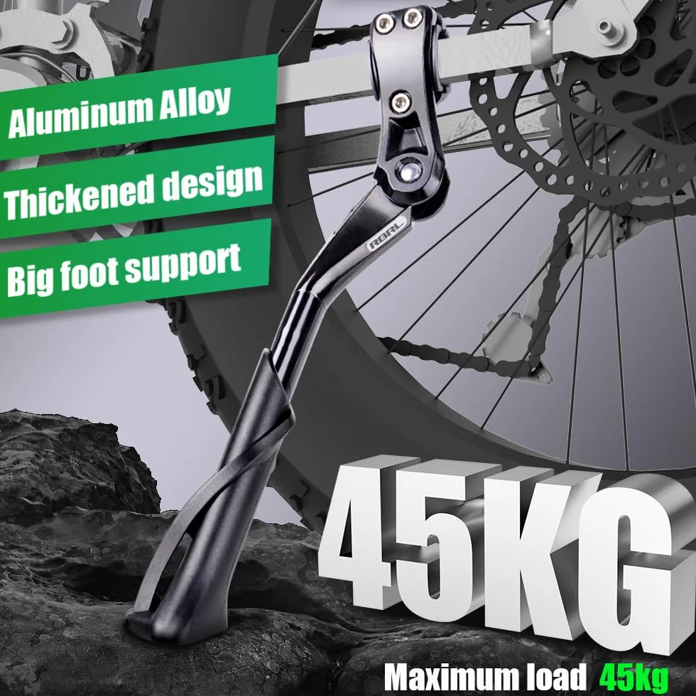 RBRL stopka rowerowa 24-29 cali, regulowany aluminiowy stojak boczny z antypoślizgową nóżką, stojak do rowerów górskich, szosowych, elektrycznych i miejskich, dodatkowo stabilny do 45 kg obciążenia