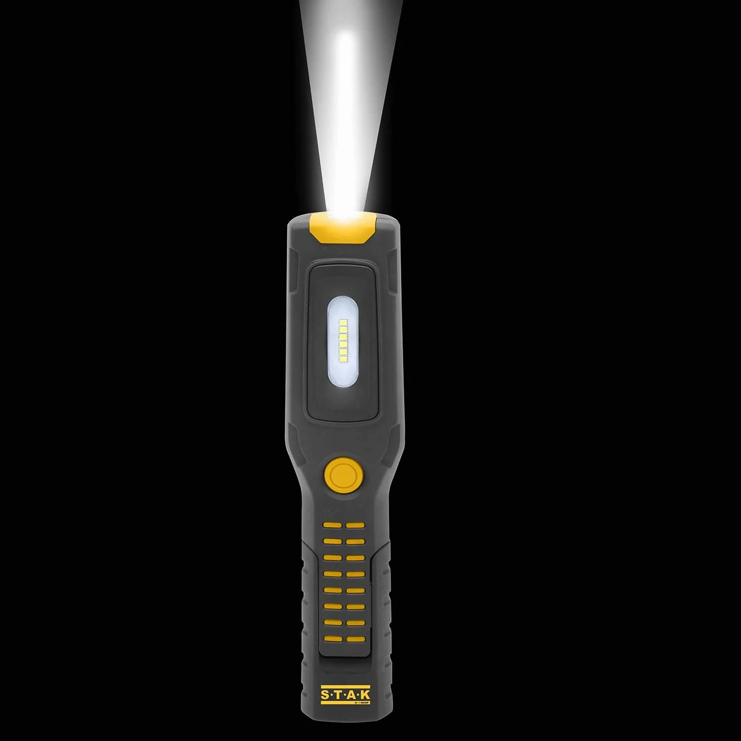 Stak Lampa robocza z latarką LED COB 3 + 1 W, do ponownego ładowania, akumulator litowy 2200 mAh, haczyk i magnesy, ruchoma, czarna