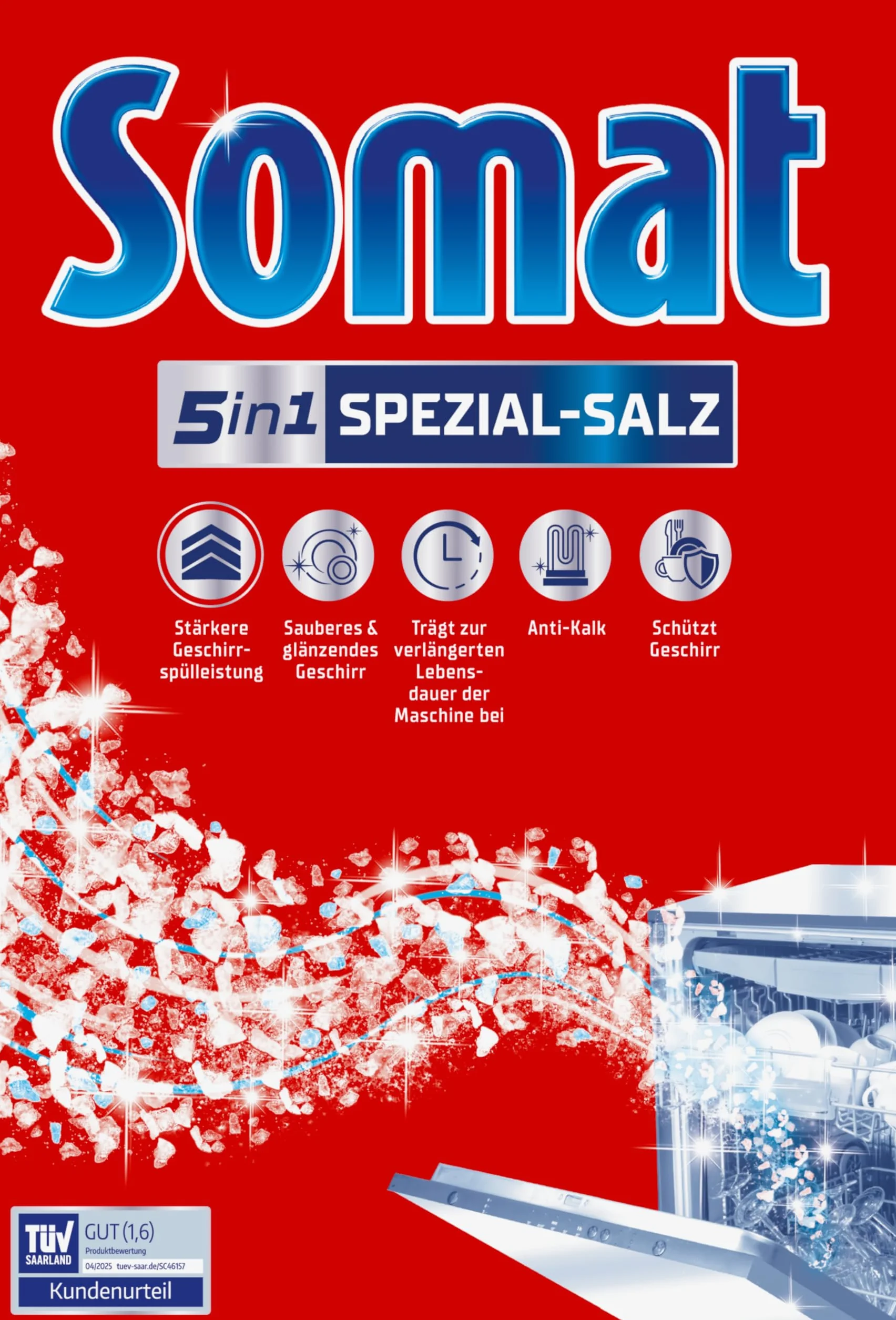 SOMAT Specjalna sól (1,2 kg), sól do mycia w zmywarce zapewnia większą wydajność zmywania naczyń, zmiękczacz wody do zmywarki działa przeciwko osadzaniu się kamienia dla uzyskania błyszczących