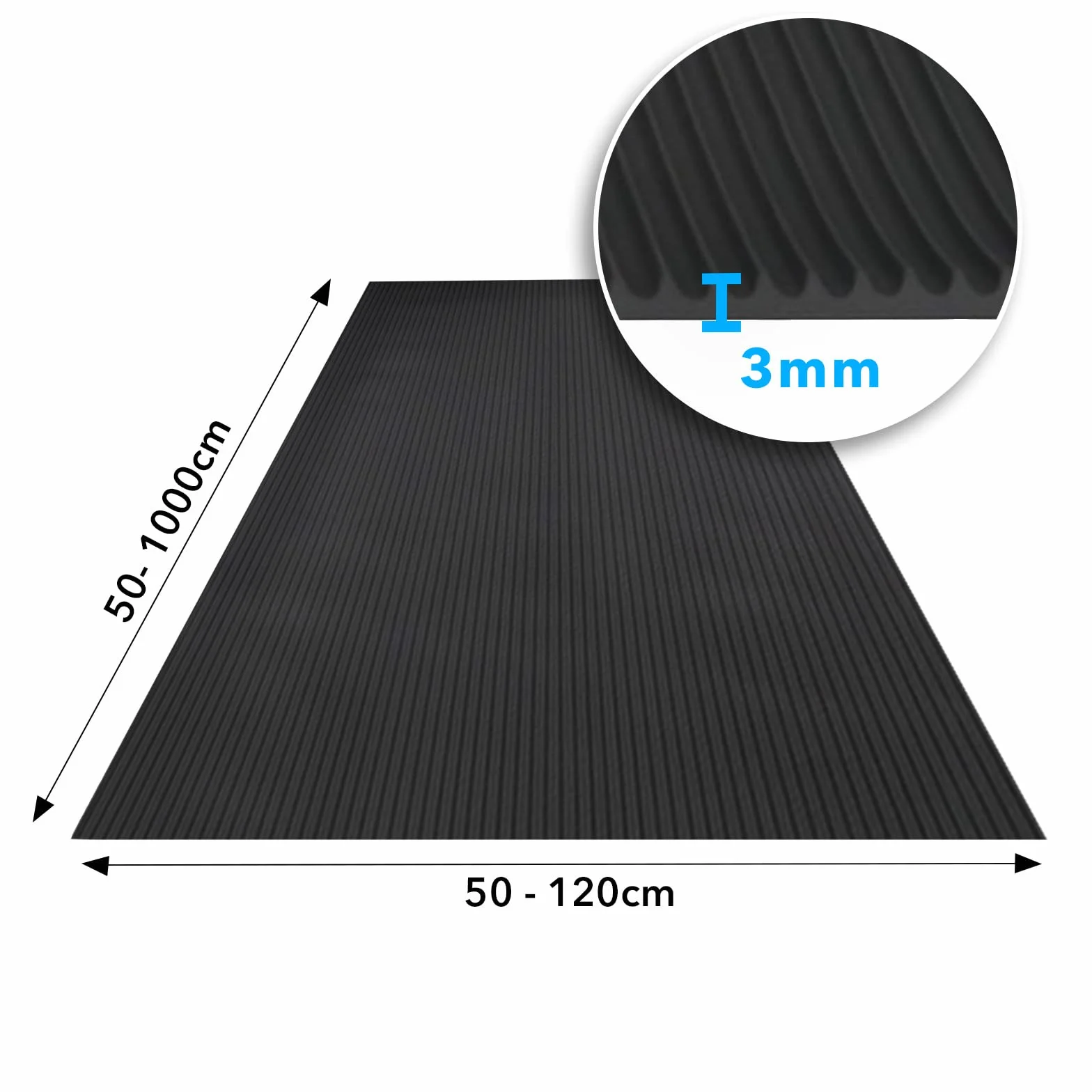 Mata gumowa antypoślizgowa 3 mm czarna 100 x 350 cm
