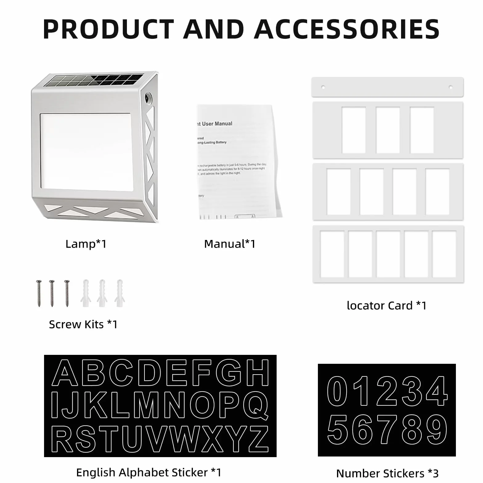 Solarny podświetlany numer domu 8 LED Solarny numer domu z przełącznikiem zmierzchowym Stal nierdzewna IP54 Wodoodporny Outdoor z cyframi 0-9 i literami A-E (Srebro)