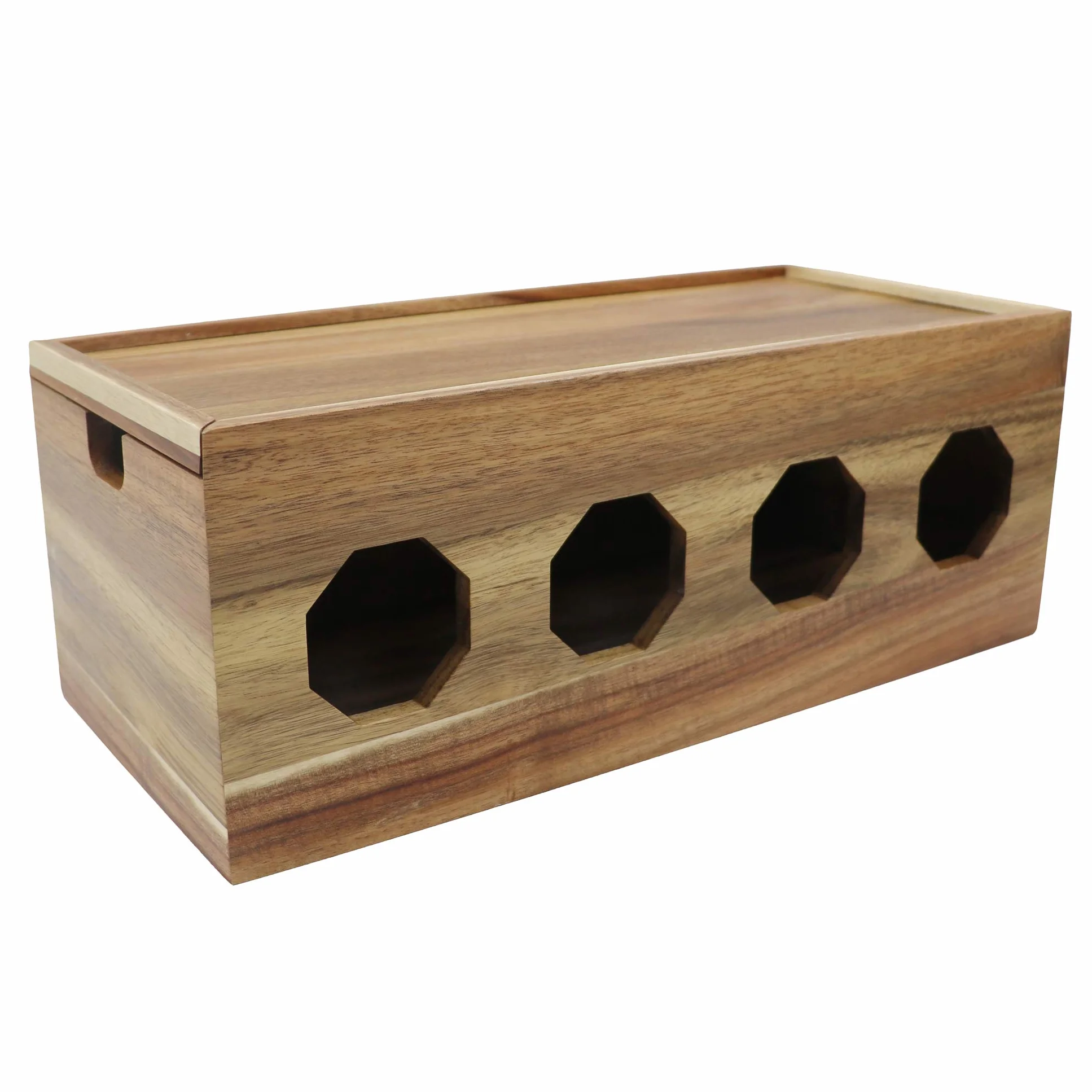 Inspirun obudowa na kable z drewna akacjowego, pudełka do przechowywania kabli z pokrywą, utrzymywanie kabli w porządku do domu i biura 40x18x15cm