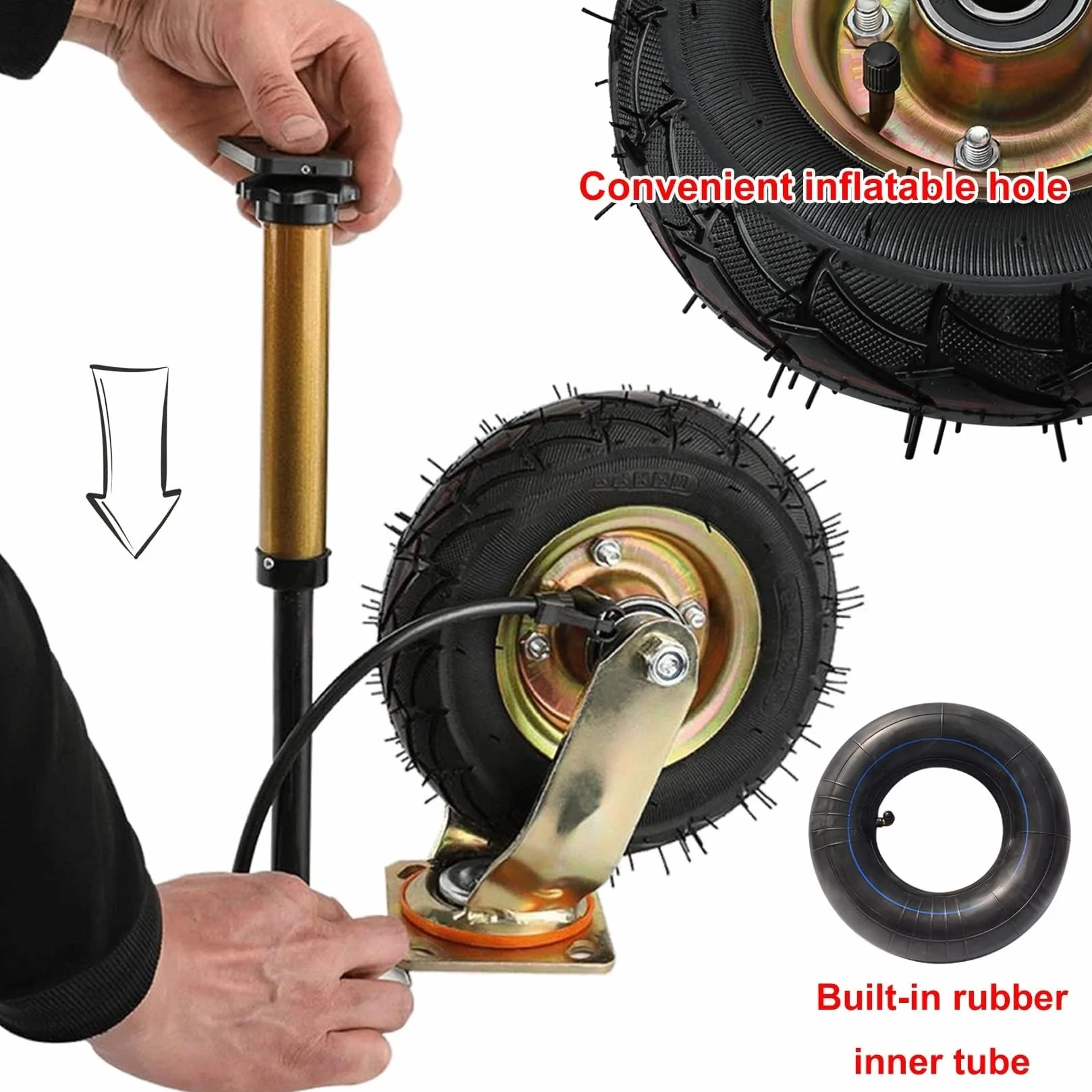Zestaw kółek do dużych obciążeń 2 stałych hamulców obrotowych 8/10 cali Pneumatyczne gumowe kółko Udźwig 250 funtów(Swivel,Ø200mm/8in)
