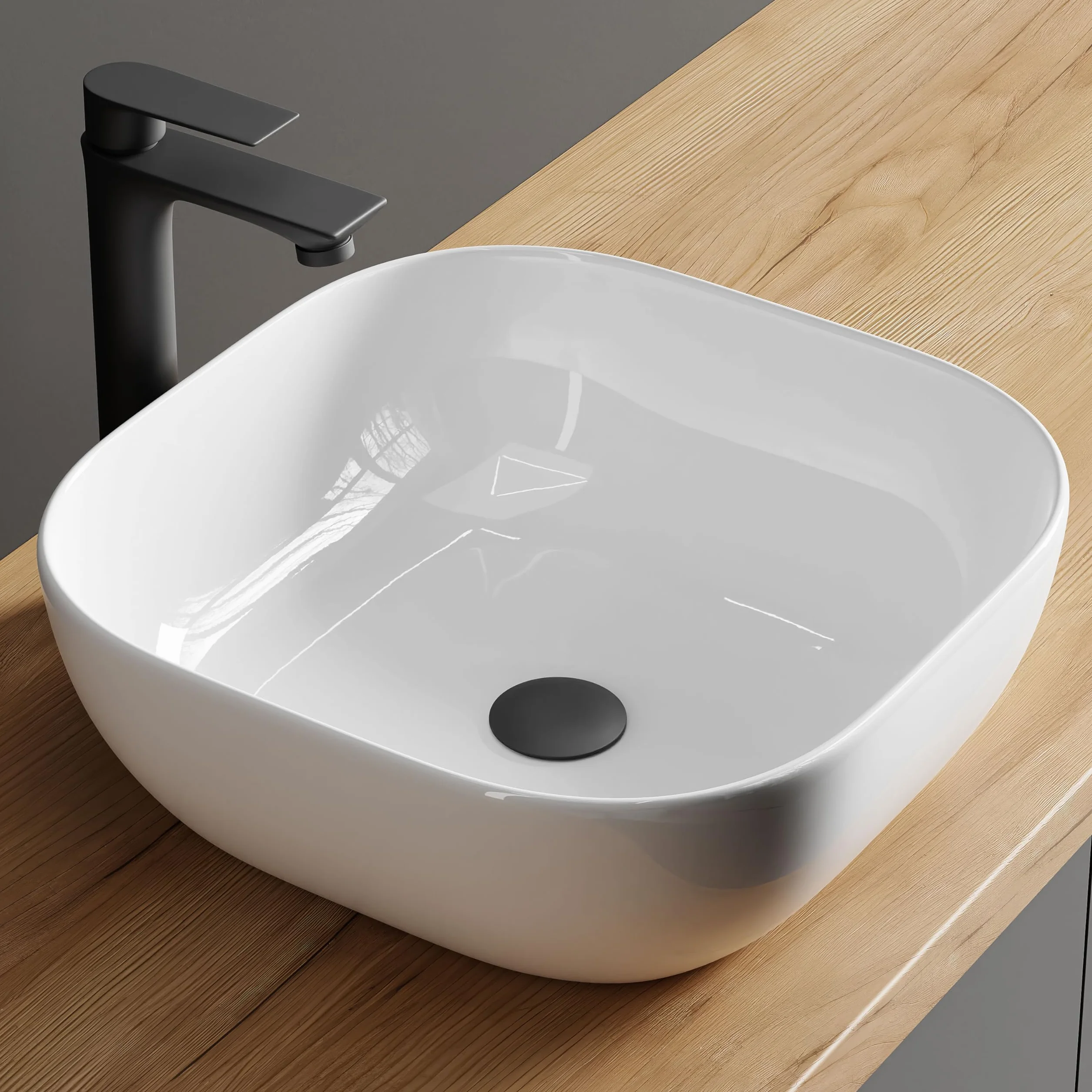 Planetmöbel Aquil Deluxe umywalka Square | Umywalka nablatowa do łazienki i WC dla gości | Umywalka do ręcznego spłukiwania bez otworu na baterię i przelewu | biała, 42,5 x 42,5 x14 cm