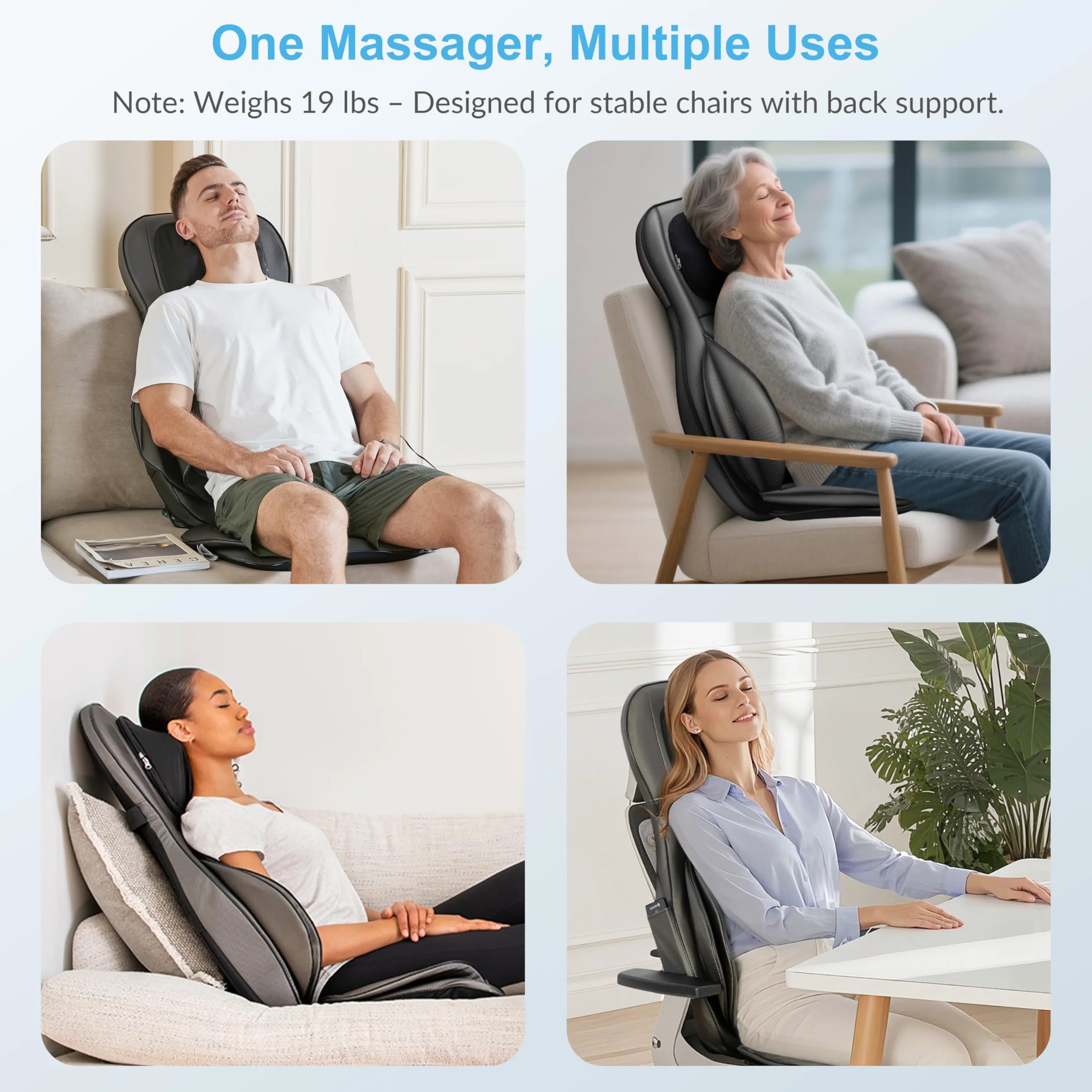 Comfier Shiatsu poduszka do masażu pleców i karku z ciepłem 2D/3D nakładka z regulowanym kompresem powietrznym
