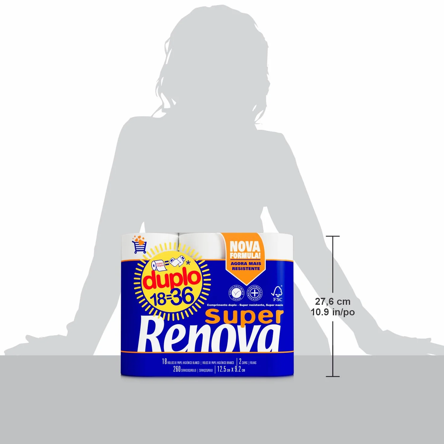 Renova Super Duplo Zestaw 9 rolek papieru toaletowego o podwójnej grubości, biały