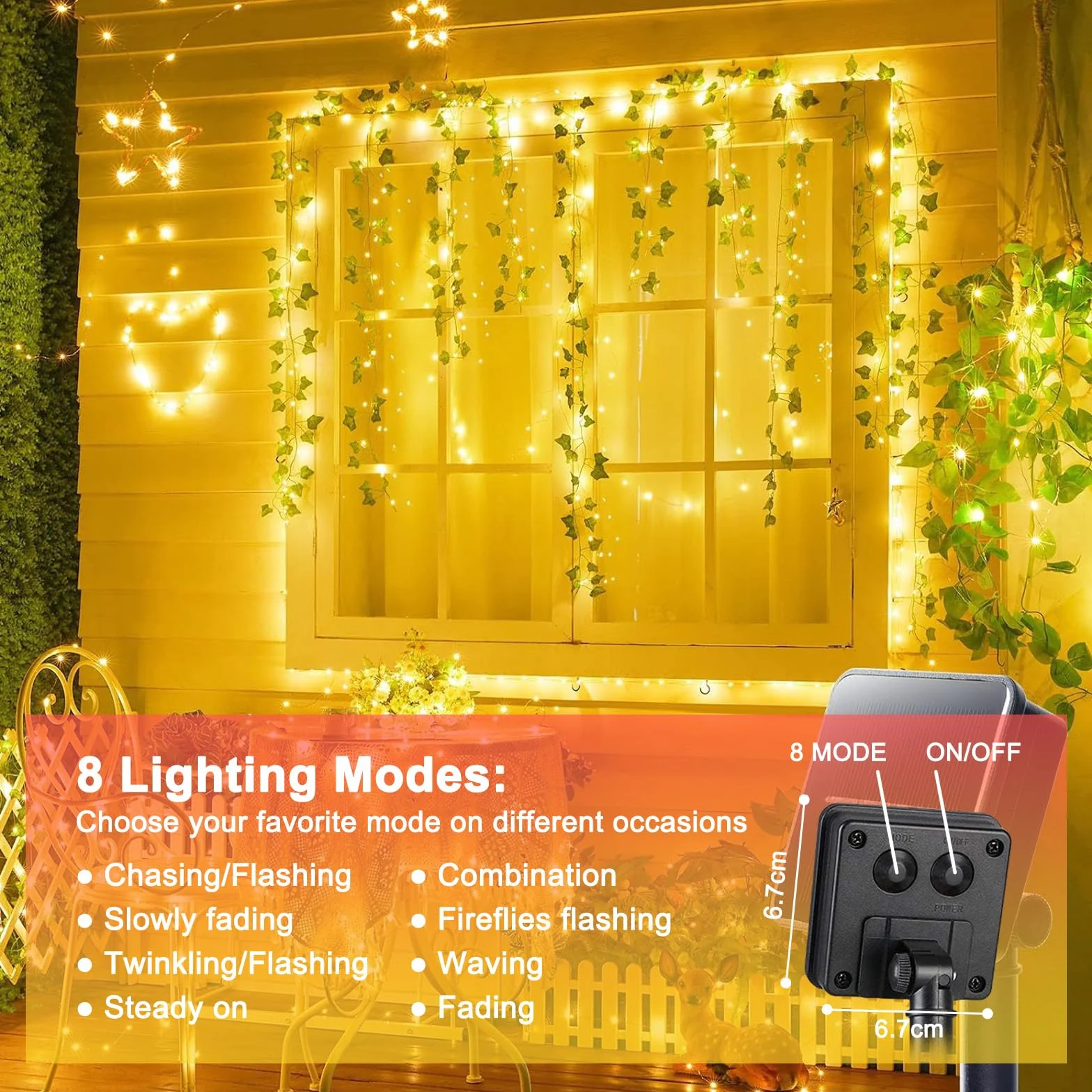 flintronic Solarne łańcuchy świetlne na zewnątrz, oświetlenie ogrodowe (100 diod LED, 8 trybów), 10 m, automatyczne włączanie/wyłączanie, oświetlenie z drutu miedzianego, wodoodporne dekoracyjne
