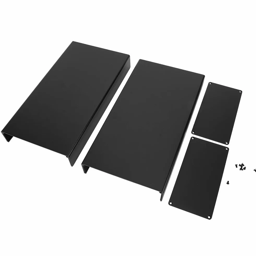 Obudowa Aluminiowa PCB, Skrzynka Przyłączeniowa z Odprowadzaniem Ciepła, Czarna, Piaskowana, 80 x 160 x 300 mm