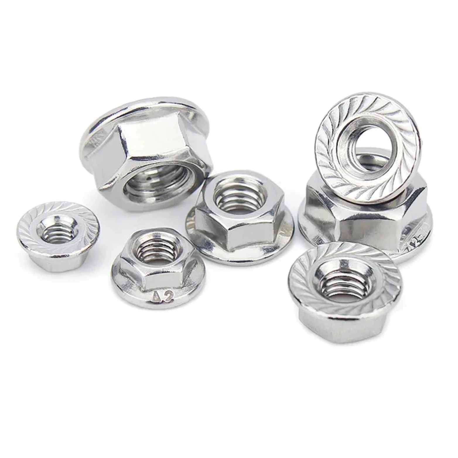 Nakrętka zabezpieczająca kołnierzowa, 5/50p Stal nierdzewna Nakrętka kołnierzowa Spinlock z łbem sześciokątnym ząbkowana M3 M4 M5 M6 M8 M10 M12 zabezpieczająca DIN6923(5pcs M10,201 stainless steel)
