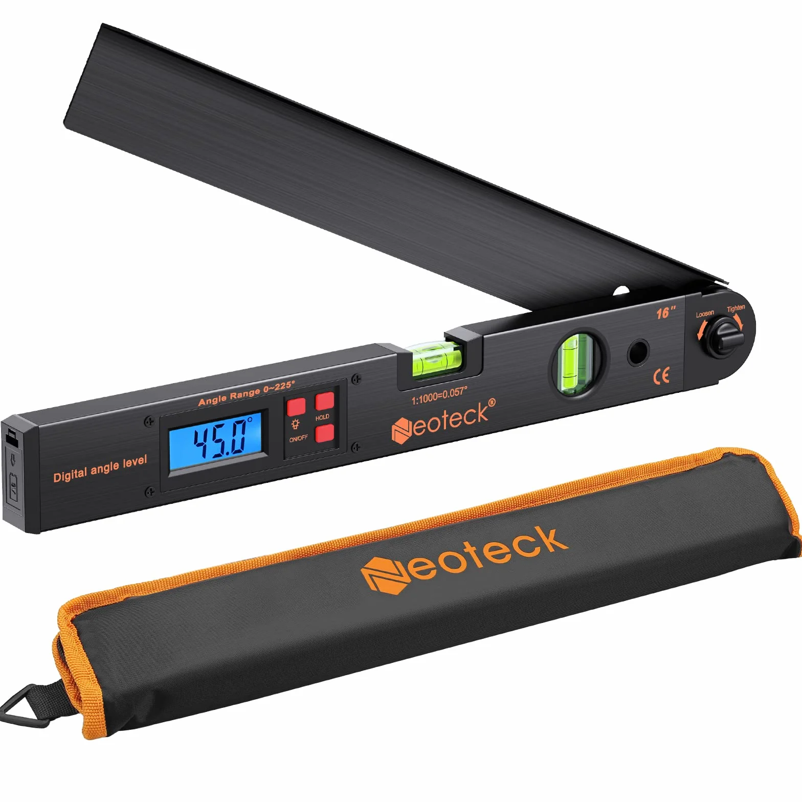 Neoteck 0 ~ 225° cyfrowy miernik poziomu zwrotnego kątomierz miernik kąta do pomiaru kąta pracy samochodu pudełko na poziomie pracy