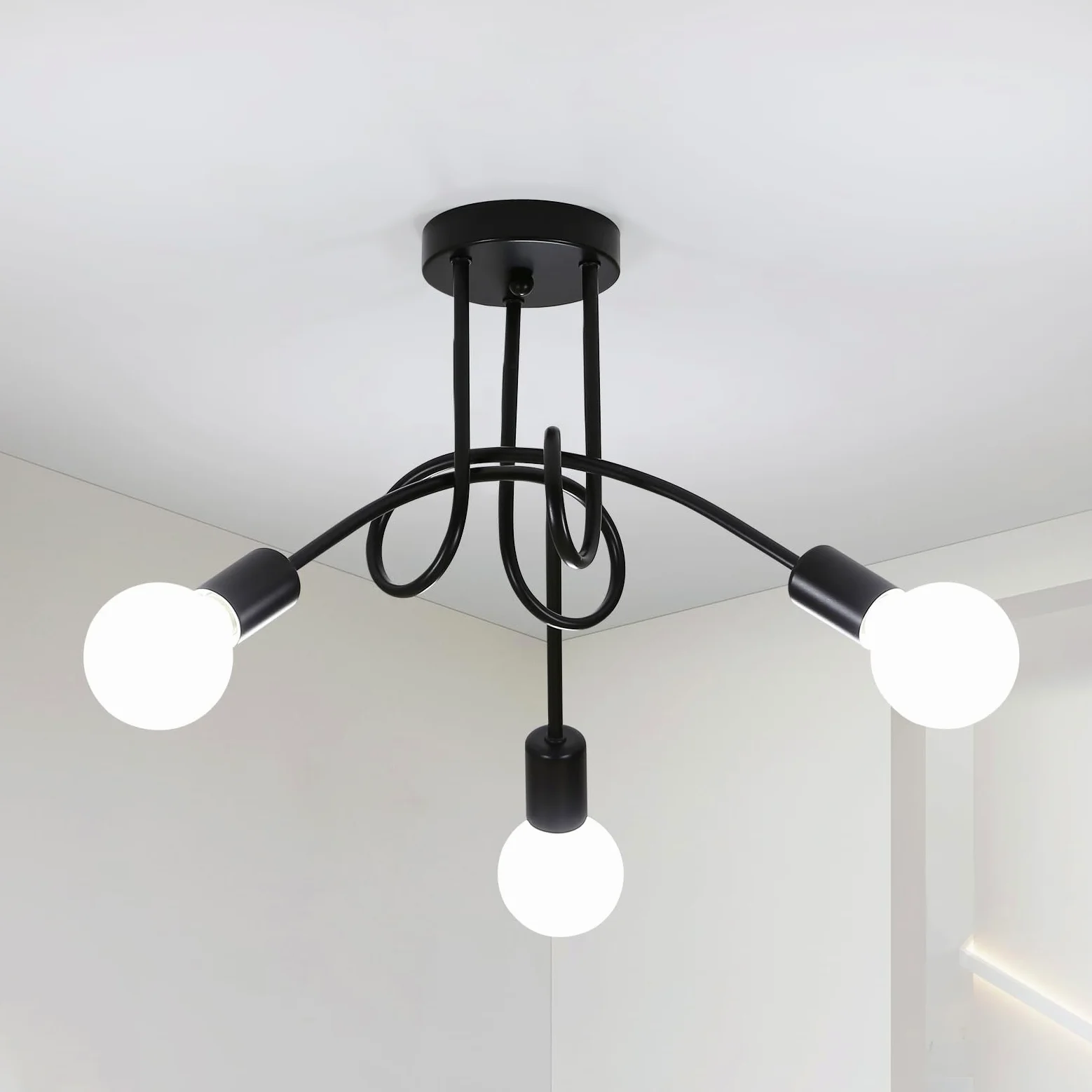 Comely Vintage Przemysłowy Plafon, 3 Lampy Sufitowe Do Salonu E27 Czarny Do Korytarza, Kuchni, Salonu, Sypialni, Jadalni, Korytarza, Średnica 40 cm (Żarówki Nie Dołączone)