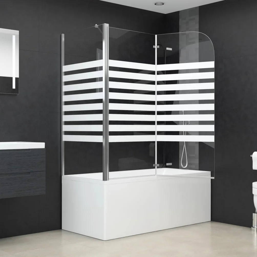 Kabina prysznicowa 120 x 68 x 130 cm szkło hartowane w paski, składana ścianka wanny z hartowanego szkła z profilami aluminiowymi, składana konstrukcja zapewnia łatwy dostęp, w zestawie podpórka