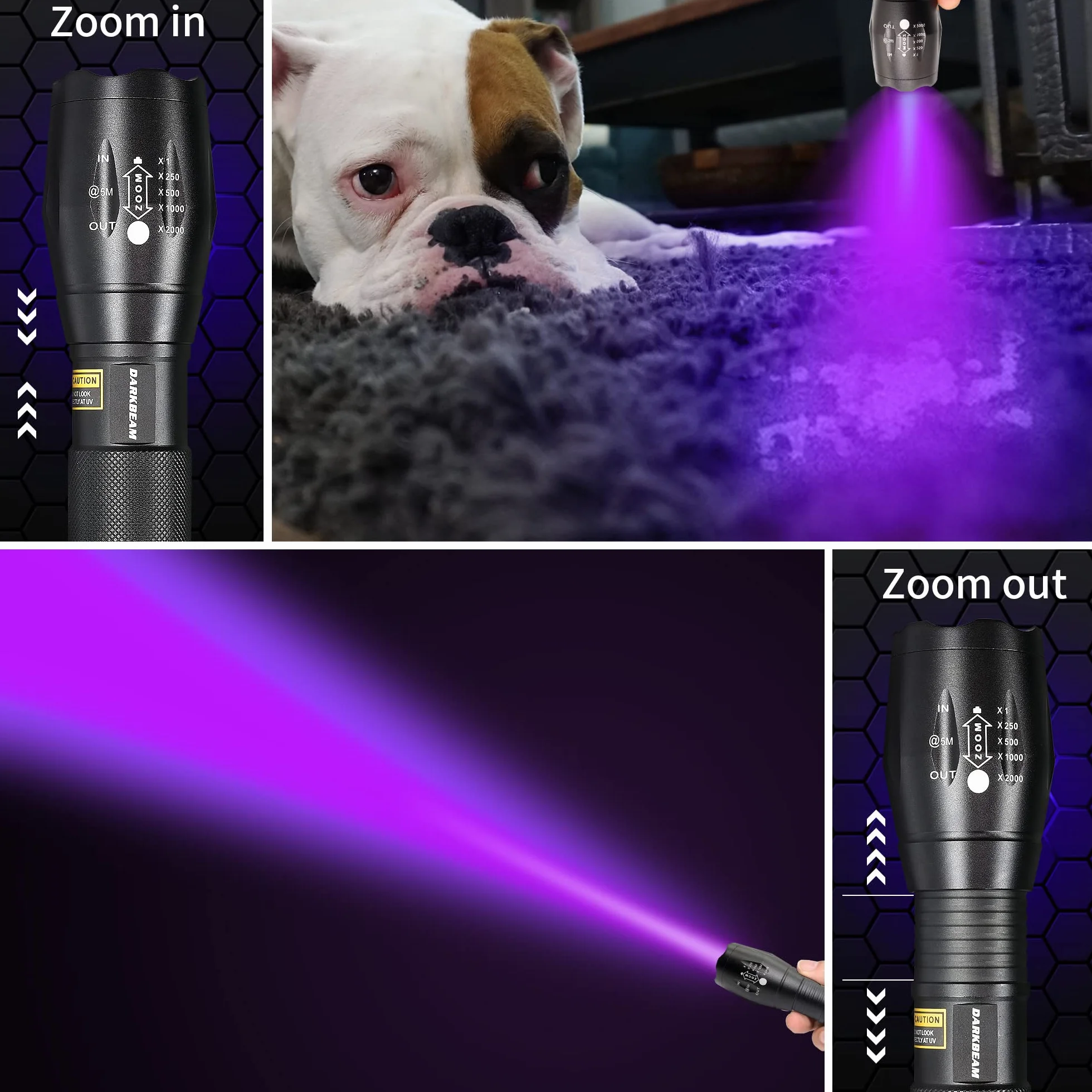 DARKBEAM Latarka UV 365nm 395nm Akumulatorowa Wood's Lamp Blacklight Mini LED Detektor Moczu Zwierząt Bursztyn Żywica 1 Szt