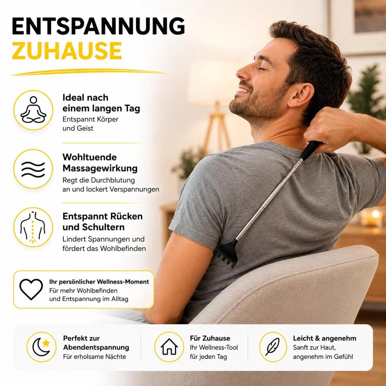 Everhomely® 2 drapaczki do pleców, stabilna i wysuwana, drążek teleskopowy z szeroką końcówką przeciwko swędzeniu, urządzenie do masażu