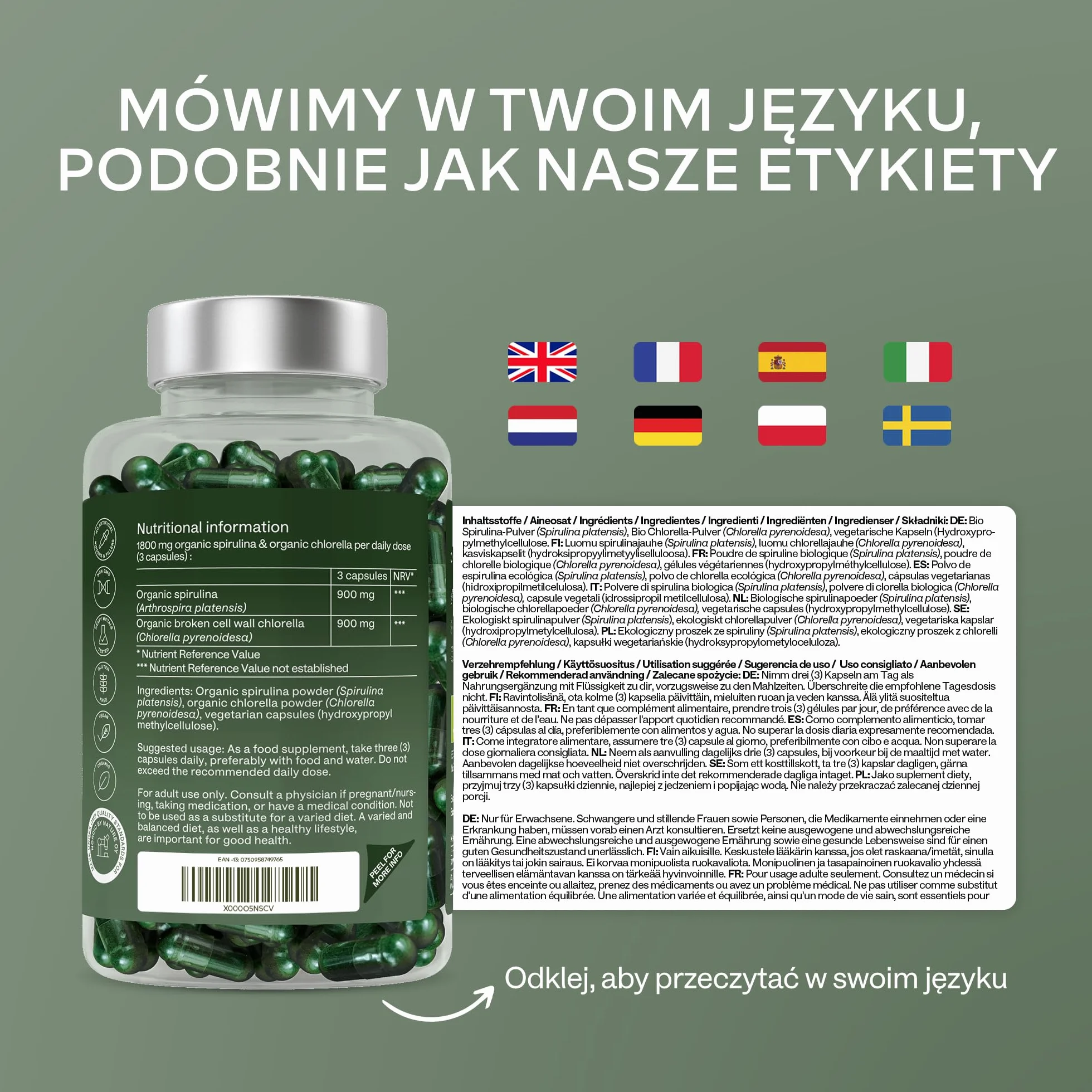 Spirulina i Chlorella 1800 mg Kapsułki - Mieszanka Fitoskładników z Niebieskich Alg - Wegańska Formuła