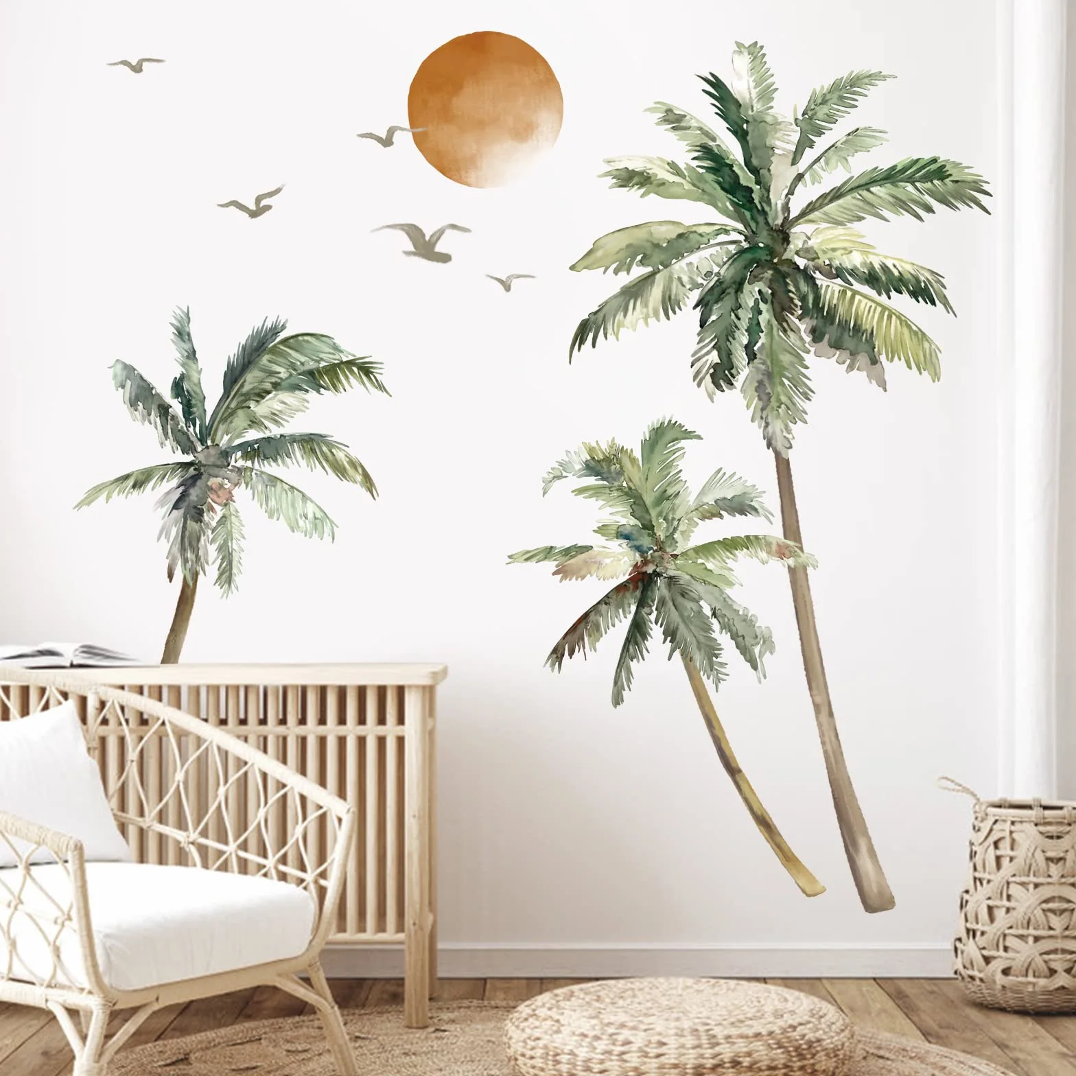 Naklejki ścienne Boho palma tropikalne drzewo zachód słońca H: 162 cm