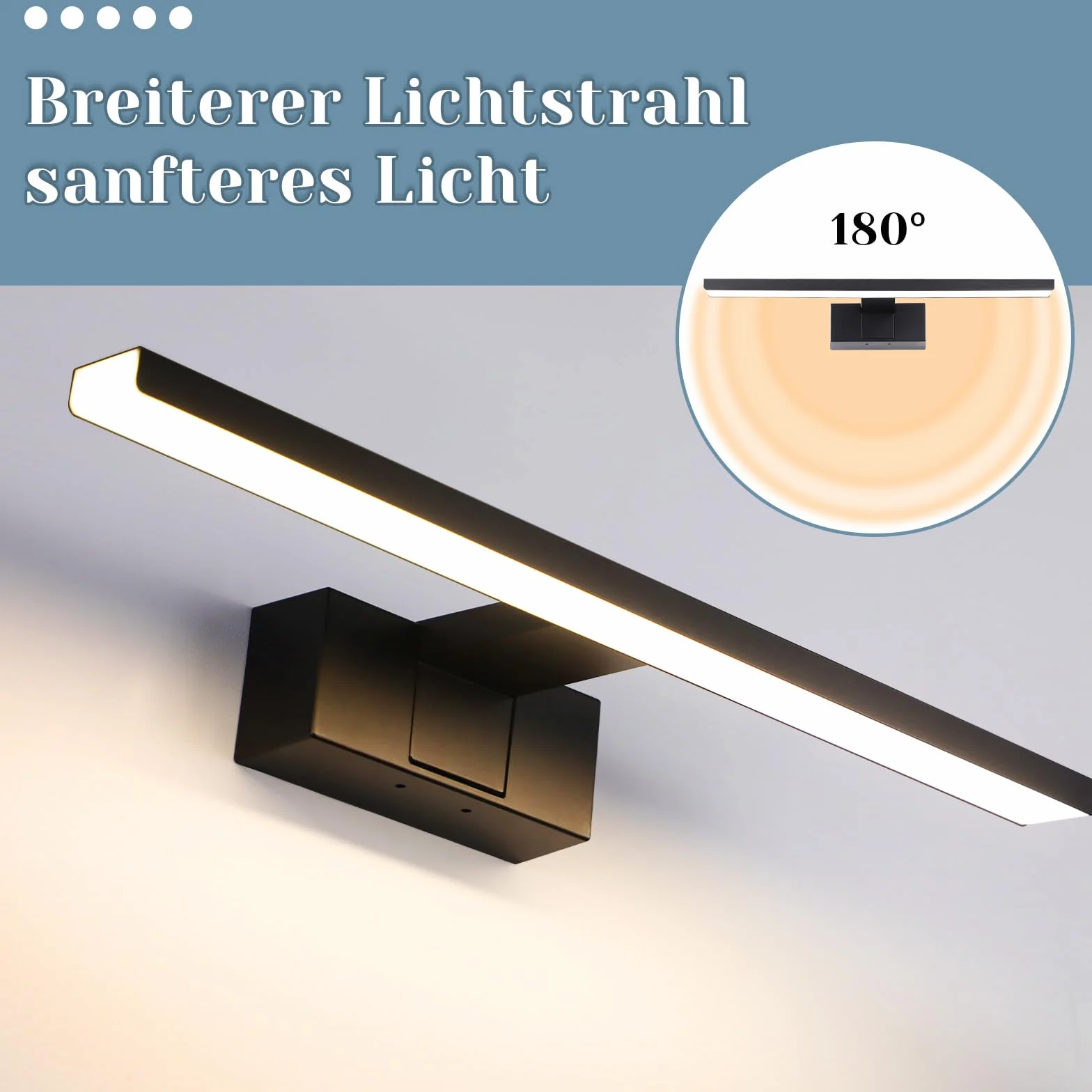 Homefire Lampa nad lustro łazienkowe, 60 cm, czarna, łazienkowa, wodoszczelna, IP44, nowoczesna, neutralna biel, 4000 K, lampa ścienna do piwnicy, kuchni, szafki łazienkowej