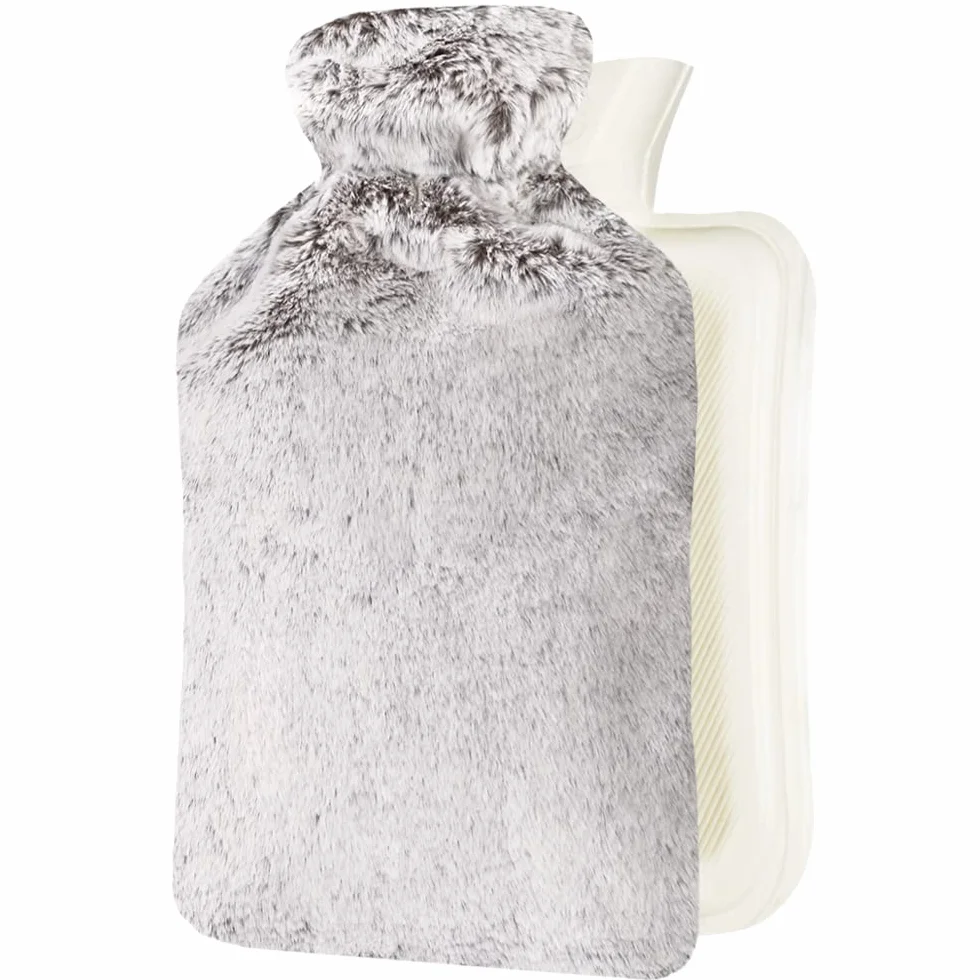 Rissler Termofor Premium z miękką poszewką 2 l – butelka na łóżko z naturalnego kauczuku – puszysta osłona na termofor, słodka, idealna na zimę i Boże Narodzenie (Essential Grey), szary