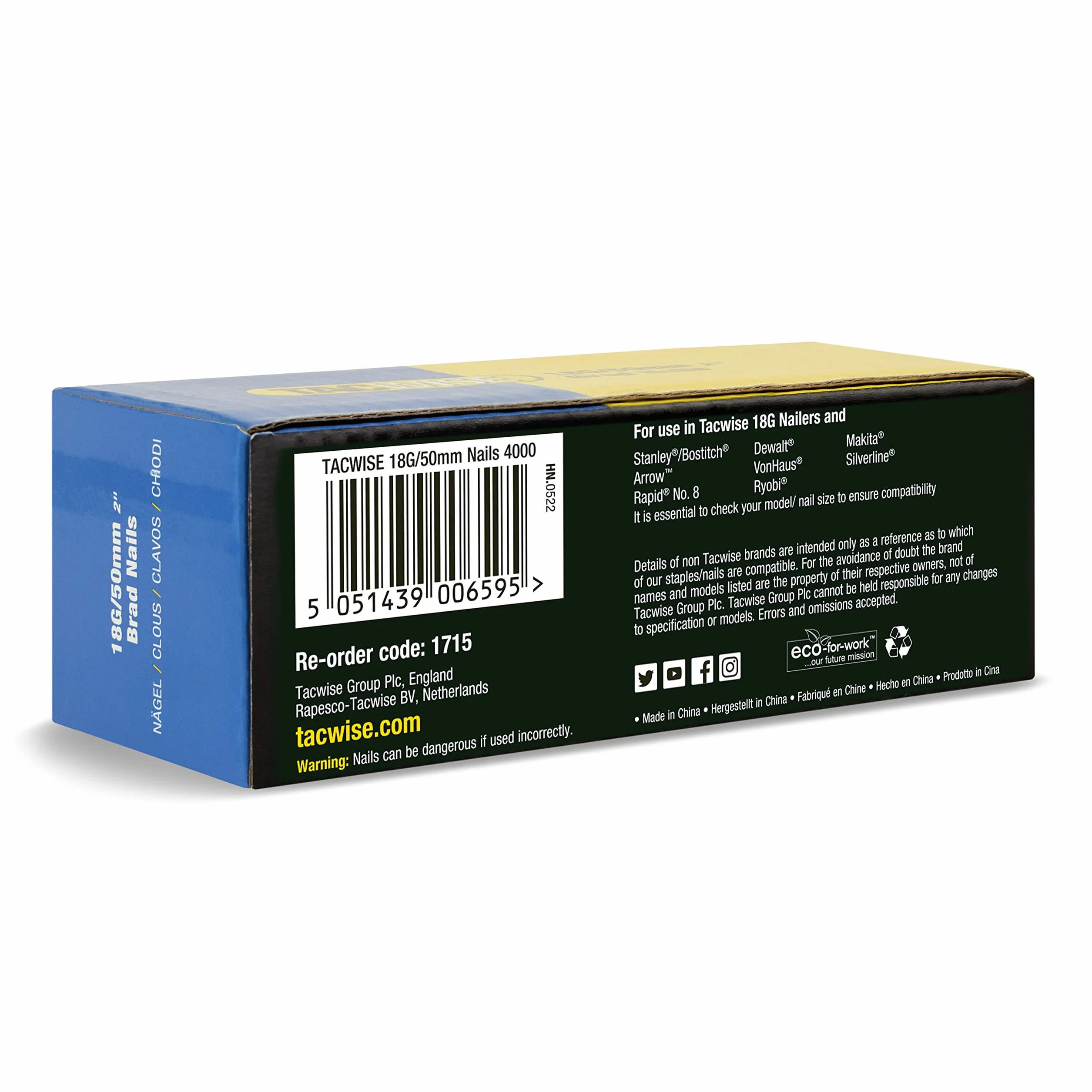 TACWISE 1715 Typ 18G / 50 mm ocynkowane gwoździe Brad, srebrny, 4000 sztuk
