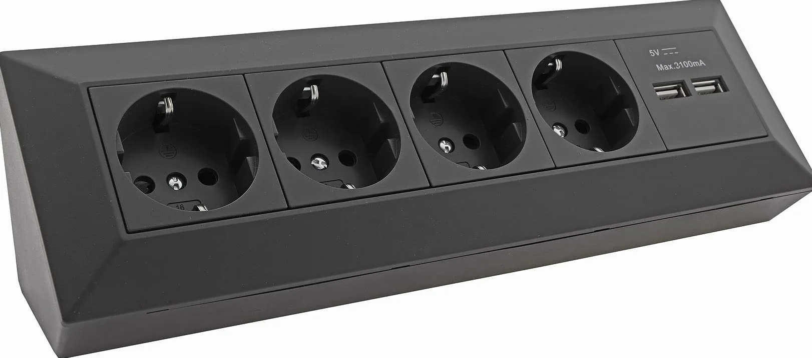 ChiliTec Blok gniazdek wtykowych z zestykiem ochronnym, czarne (4 gniazda + 2 x USB 3,1 A)
